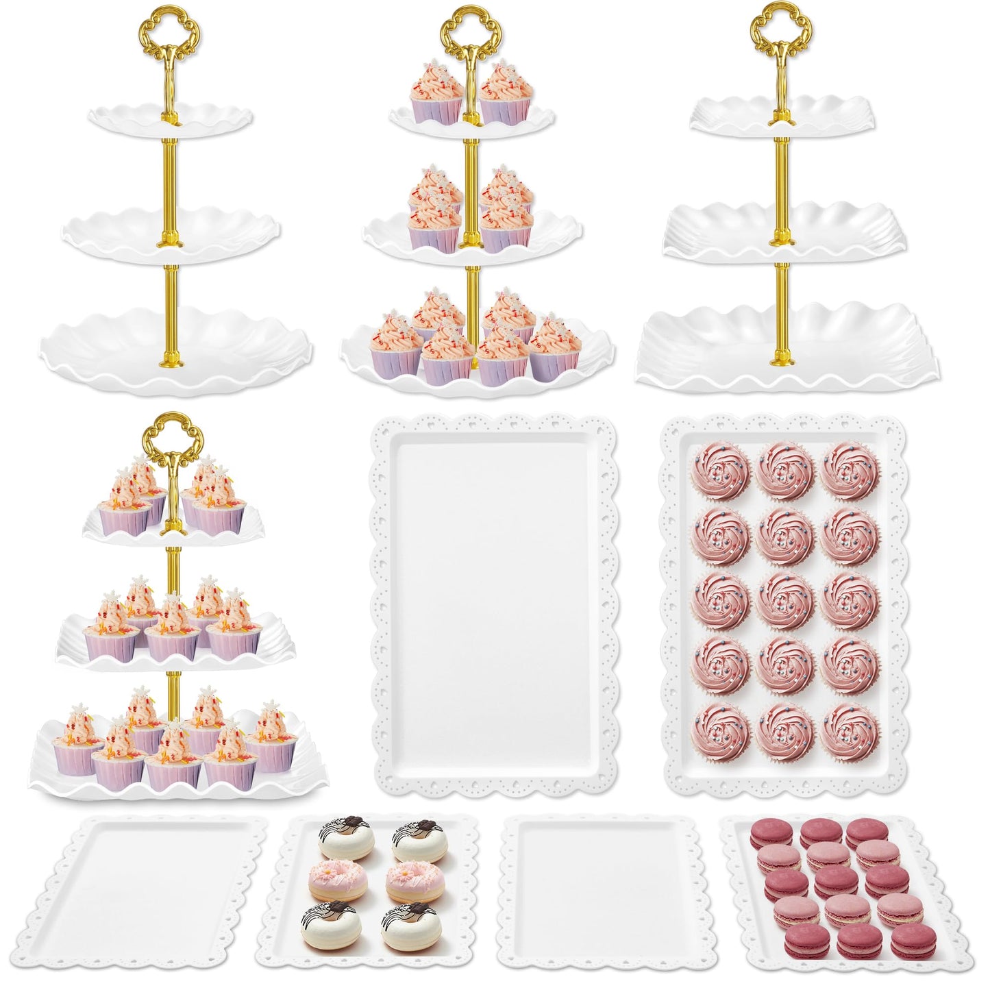 Kootek Dessert Cupcake Stand, 10pcs Dessert Table Display Set, 3 Tiered Cup Cake Holder Tower Stand Riser& Cookie Serving Trays for Wedding, Tea Party, Birthday, Baby Shower