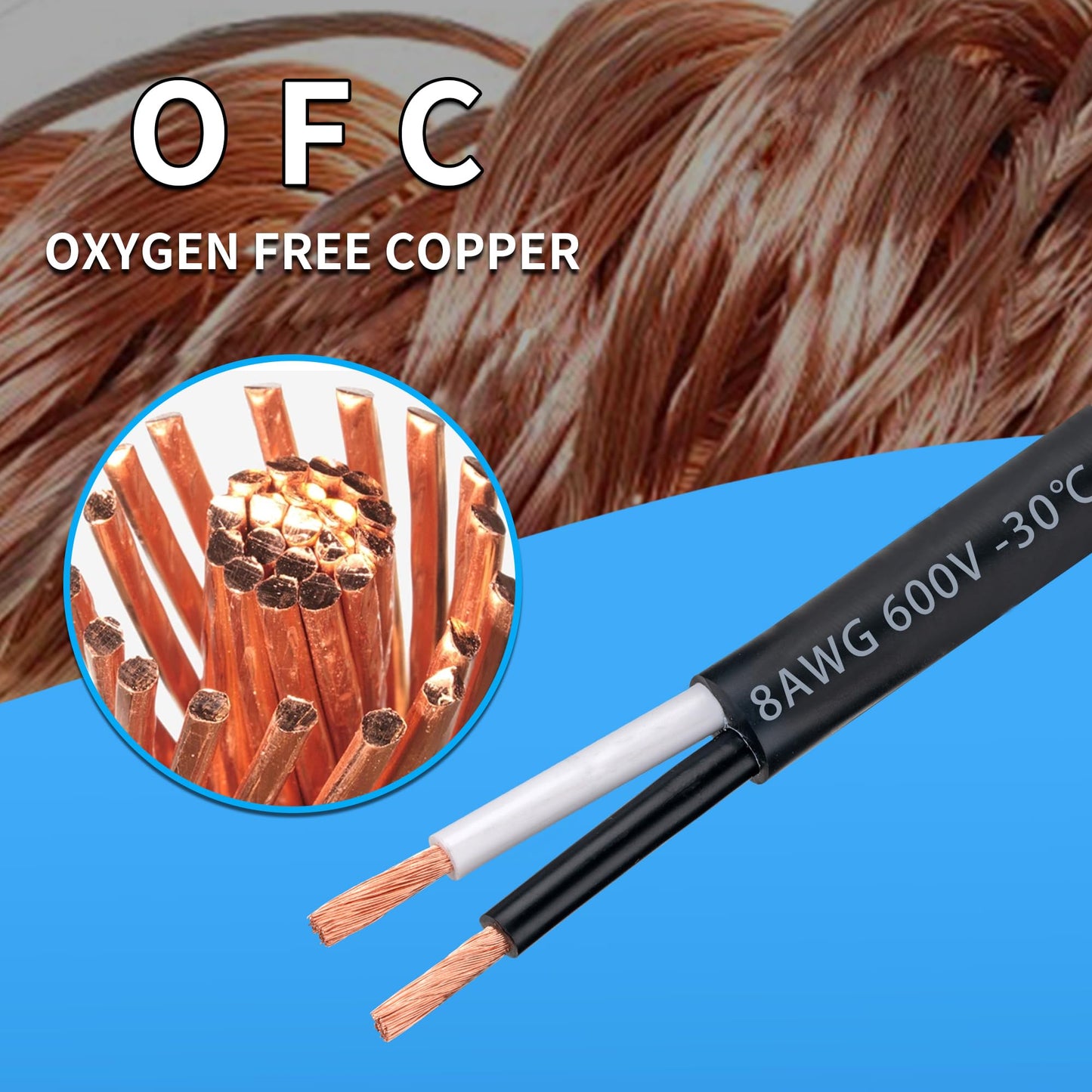 8 Gauge 2 Conductor Electrical Wire 8/2 Wire 100FT 600V 8 AWG 2 Conductor Wire for Motor Leads, Portable Lights, Battery Chargers, Machinery, Large Speakers (8AWG-2C, 100FT)