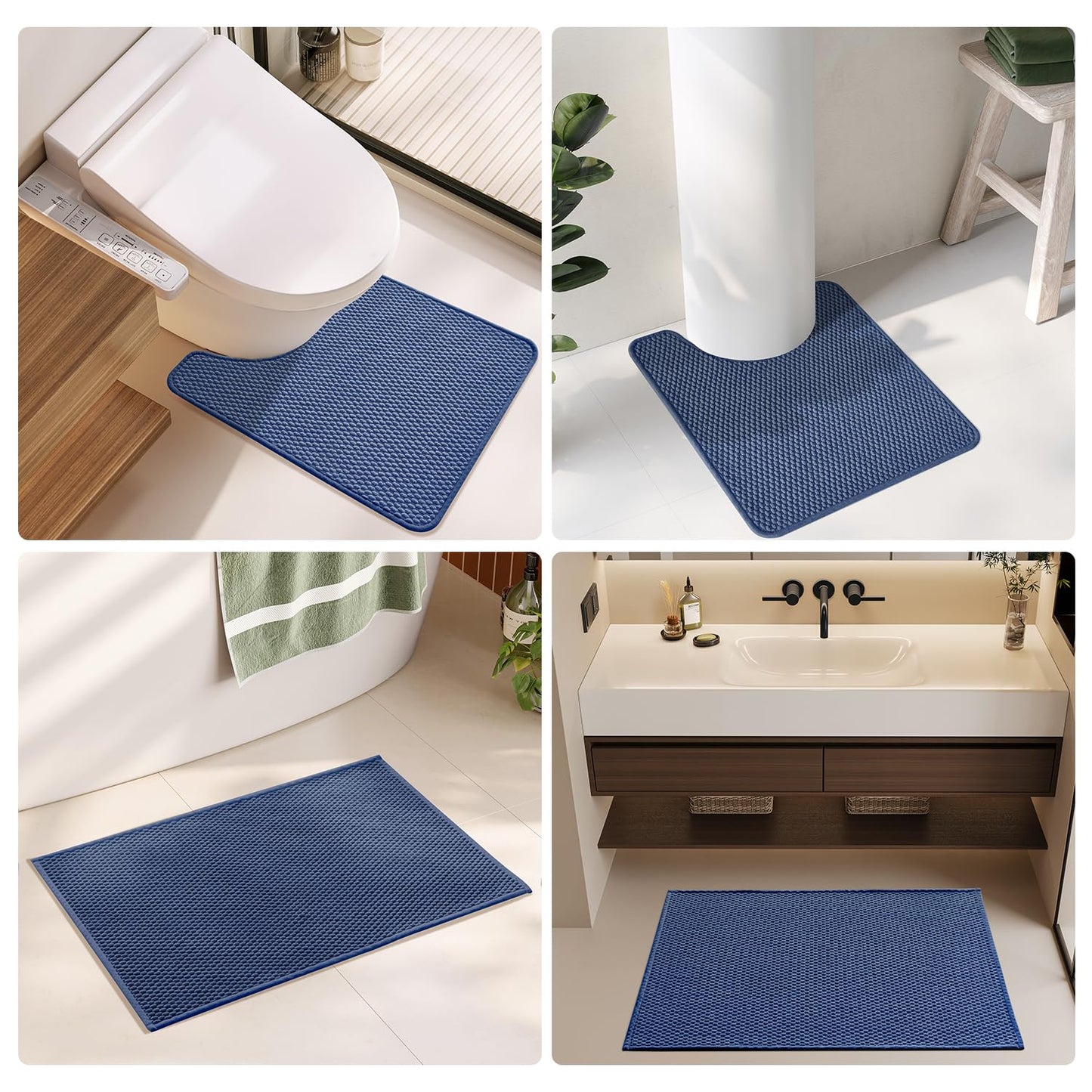 TYUU Bathroom Rugs Non Slip Washable, Super Absorbent Thin Bath Mat Quick Dry Low Pile Bathroom Rug, Navy Blue 24"x36"