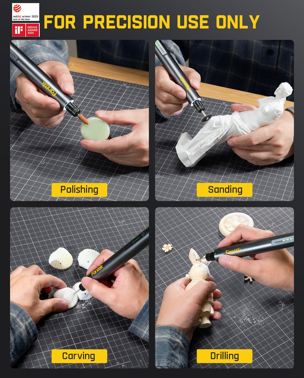 Fanttik F2 Master Mini Cordless Rotary Tool Kit, NeoPulse Motor, 5 Speed, 25000 RPM, Revostor Hub, 35 Accessories, Engraving Pen, for 3D Printer Sanding, Polishing, Drilling, Carving, DIY Crafts