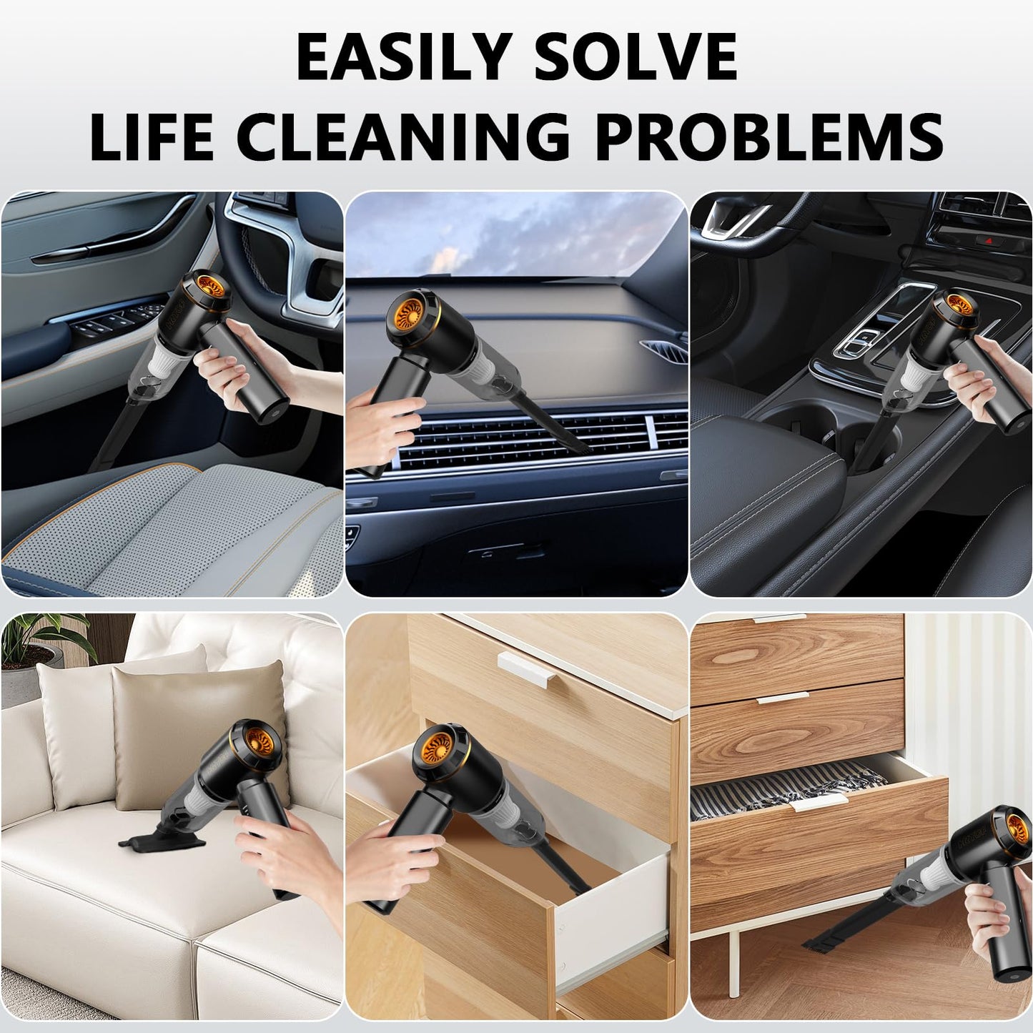 HRYCF Professional Car Vacuum Cleaner, 20000Pa Powerful Handheld Vacuum for Car Interior Cleaning, Portable Cordless Mini Vacuum with Brushless Motor & Crevice Tool for Car