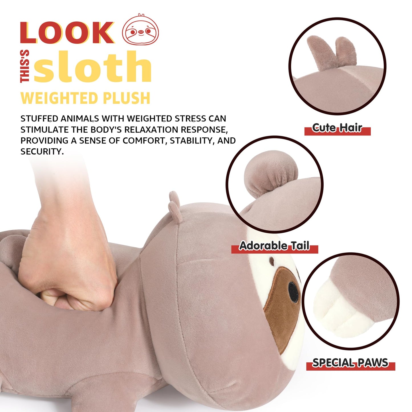 Onsoyours Original Sloth Weighted Stuffed Animals - 1.8 lbs Cute Sloth Plushies, 13.8 inch Soft Plush Toys Gifts for Kids & Adults Grey