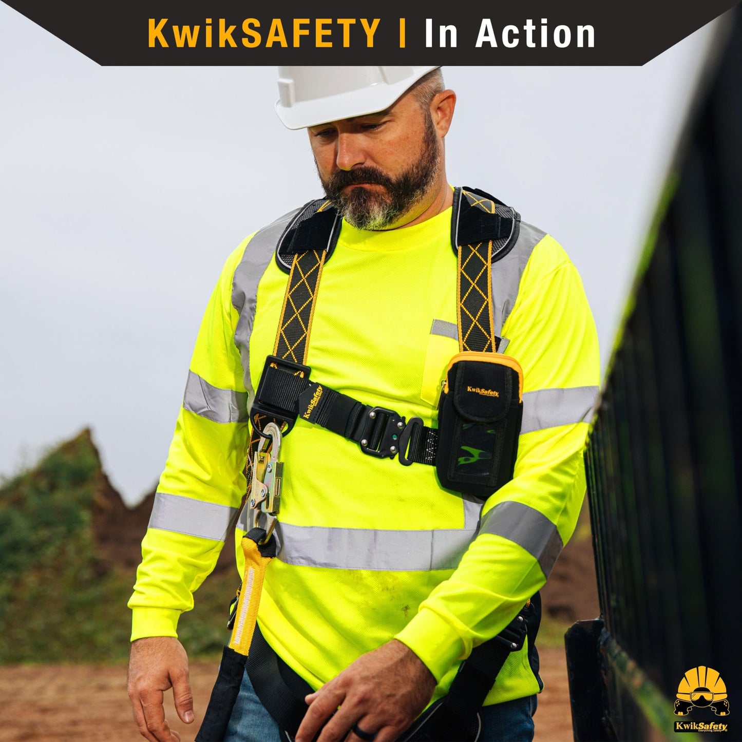 KwikSafety TORNADO DiamondBACK Safety Harness [4 Pack] 3 QUICK CONNECT BUCKLES + 1 D-RING ANSI OSHA Premium Fall Protection Black Full Body Fall Arrest Construction Roofing PPE