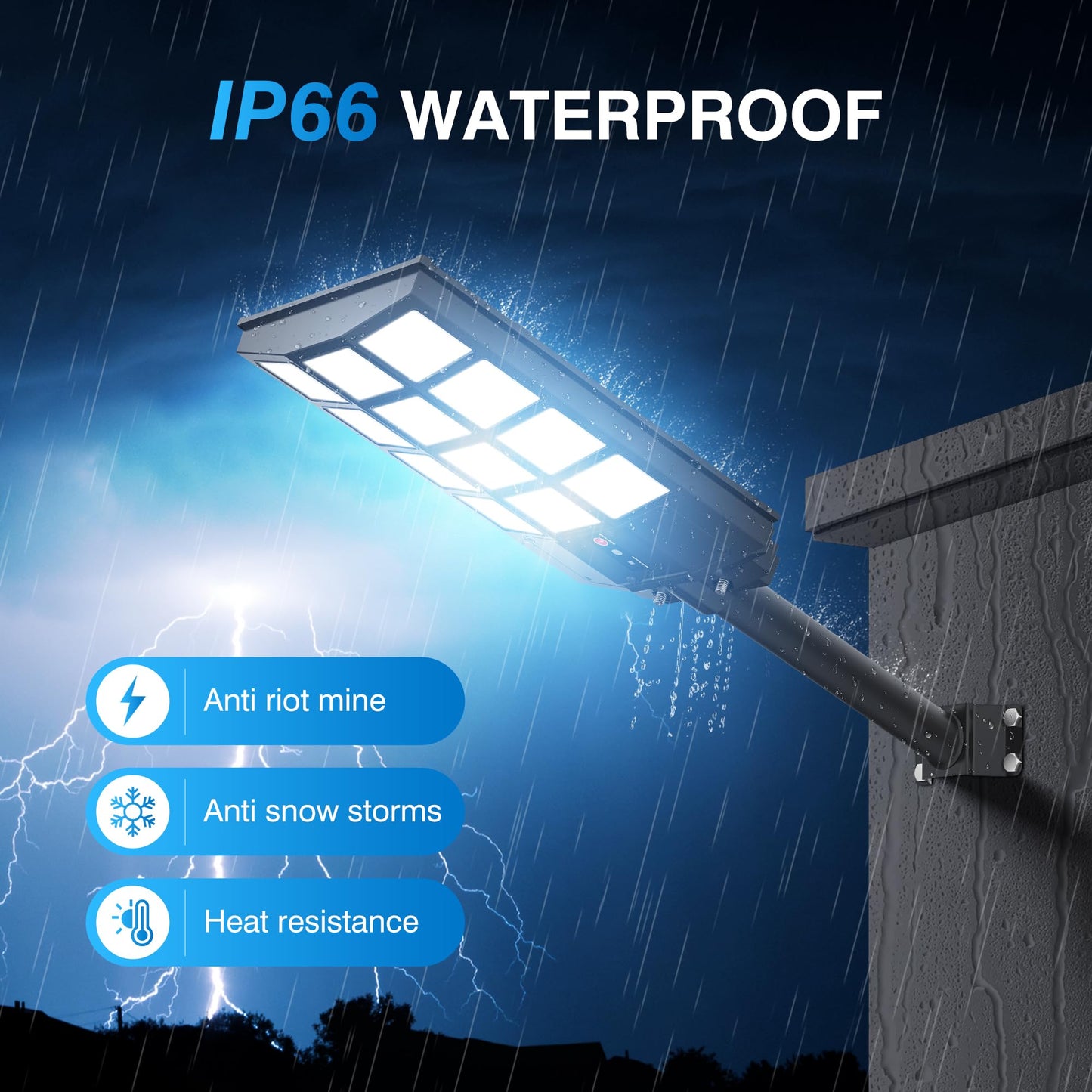 5000W Solar Street Light, Wide Angle Solar Lights Outdoor IP66 Waterproof, 6500K Dusk to Dawn, LED Security Flood Light with Motion Sensor and Remote Control for Residential Commercial Yard