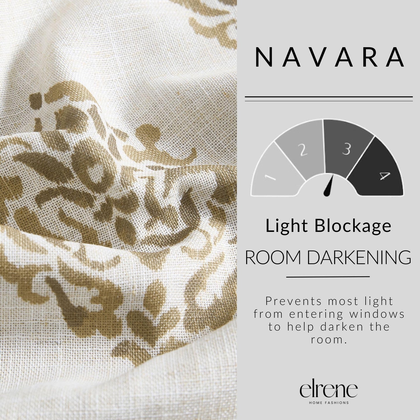 Elrene Home Fashions Navara Medallion Room-Darkening Window Curtain, Single Panel, 52" x 95" (1 Panel), Natural