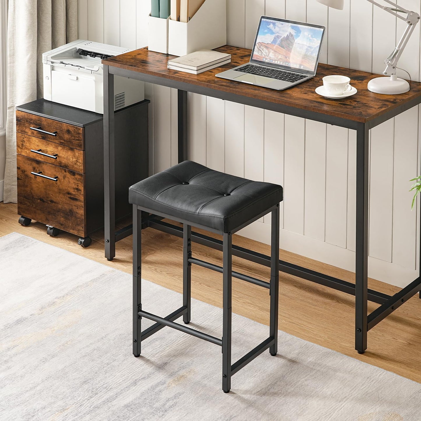 HOOBRO Bar Stools,25.4" Saddle Stools with PU Upholstery, Counter Height Stools with Footrest, Kitchen Breakfast Chairs, for Dining Room, Cafe, Bar, Black BB23BY01