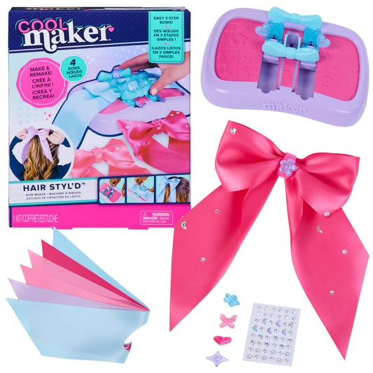 Cool Maker, Hair Styl’d Bow Maker, Make & Remake 4 Bows, Hair Accessories Arts and Crafts Kit, Kids Toys for Girls Ages 6 and up