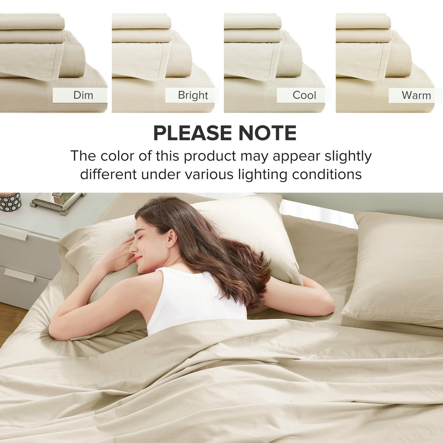 Comfort Spaces 100% Cotton Sheets Queen, Breathable & Ultra Soft Cotton Sheets, Naturally Cool Cotton Bed Sheets with 14" Elastic Pocket Fits up to 16" Mattress, All Seasons Sheet Set, Cream 4 Piece
