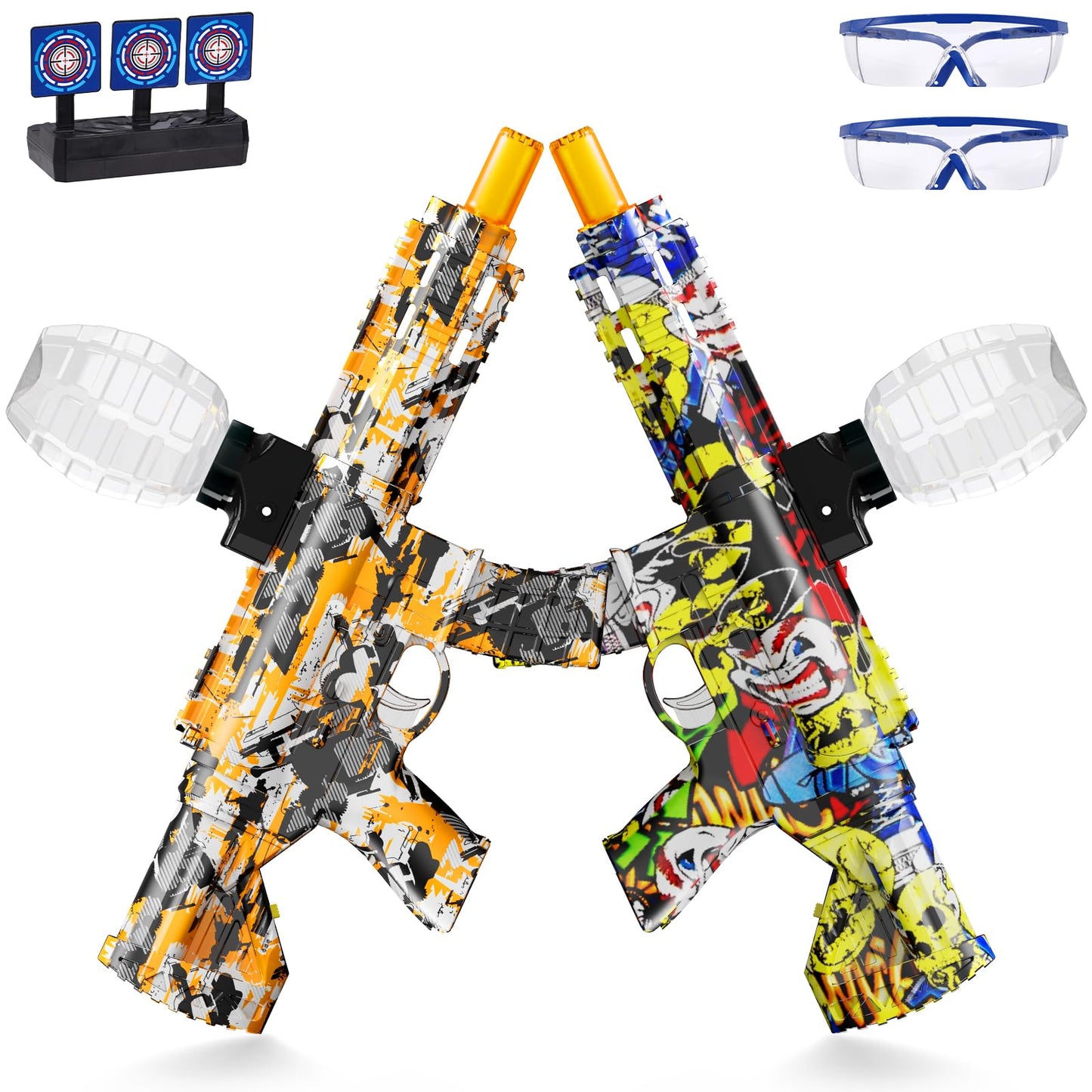 ONEXIZ 2 Set Electric Splatter Blaster Toy, Outdoor Team Games, Christmas, Halloween, Birthday, New Year Gift for Ages 14+ (Orange+Yellow)