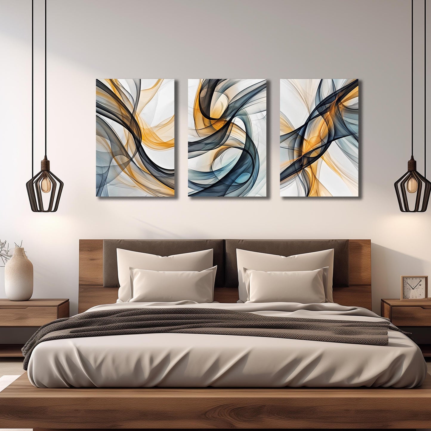 WVMAPTA Blue Yellow and White Wall Decorations for Dining Room 3 Piece Wall Art for Kitchen Abstract Wall Art for Bathroom Size 16 x 24 Inch