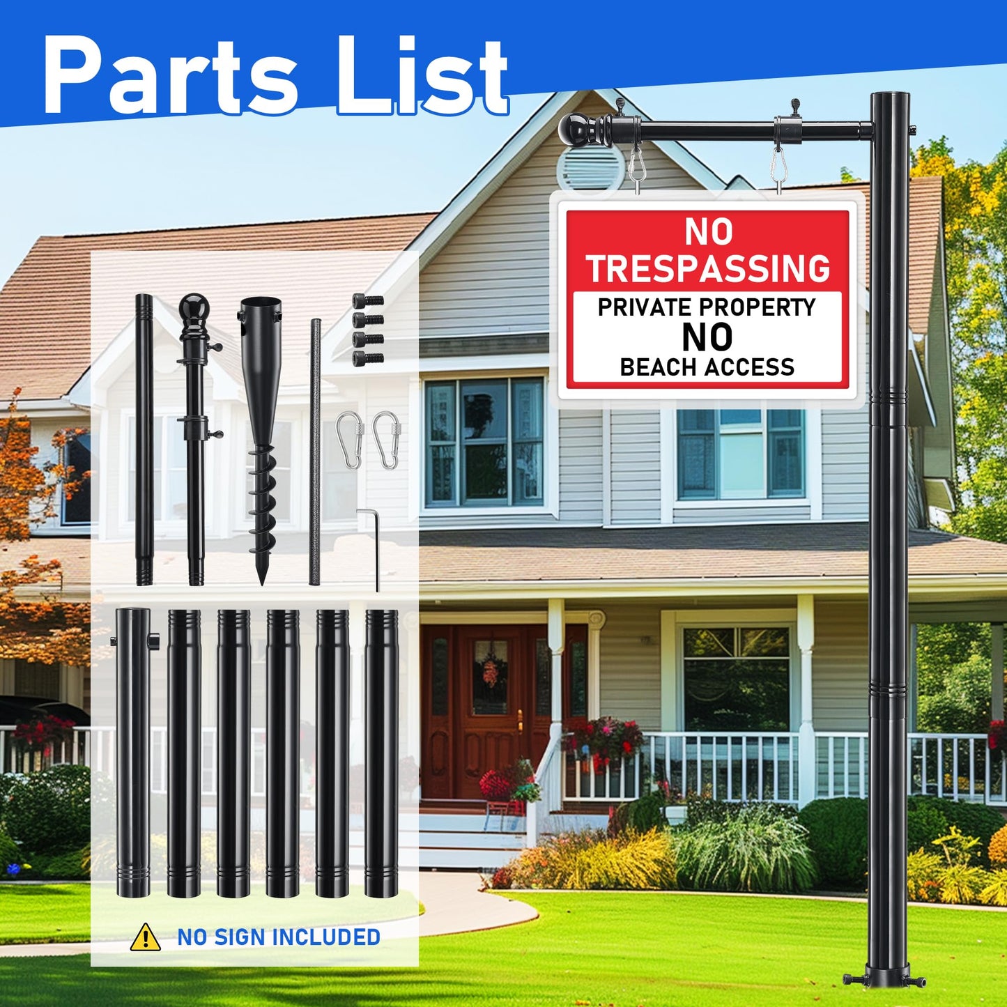 Real Estate Sign Post, 100 inch Realtor Yard Sign Post for Sale Signs, Rent Signs, Open House Signs for Real Estate, 35" Arm Holds up to 25" Sign, Black (No Sign Included)