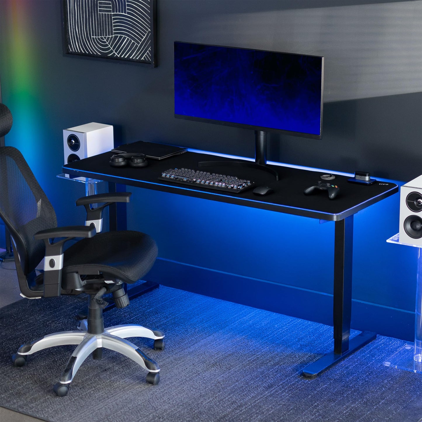 VIVO Large 60 x 24 inch Full Size Desk Pad with RGB Lighting for Office Ambience and Immersive Gaming, Oversized Mouse Pad Table Top Cover, 12 Color Modes, Non-Slip Base, Black, DESK-PAD60-24
