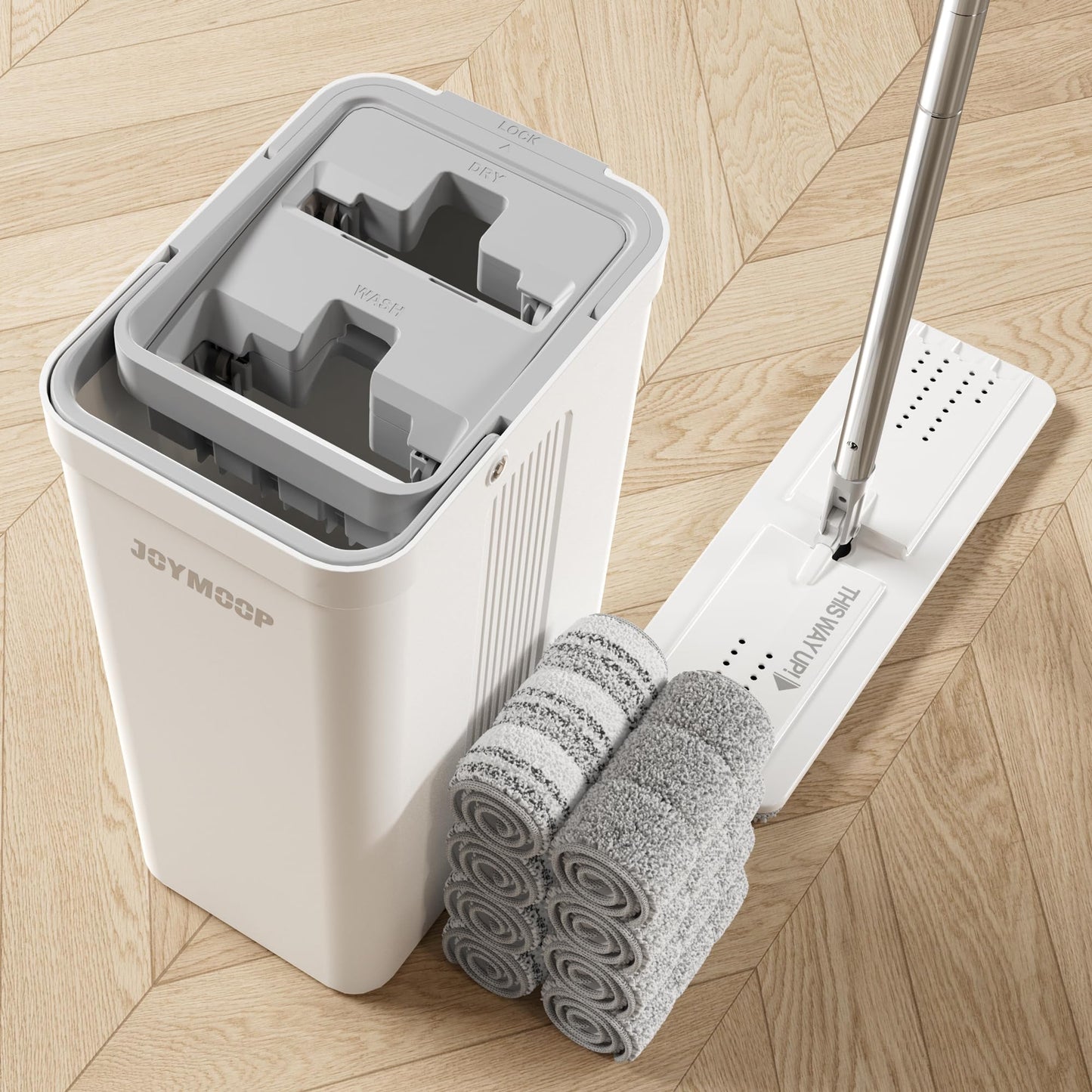 JOYMOOP Mop and Bucket Set with Wringer, Dust Mops for Floor Cleaning, Wall Cleaner with Long Handle,Wet and Dry Use - 8 Microfiber Mop Pads