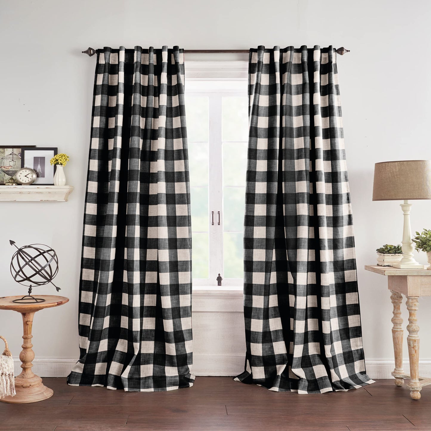 Elrene Home Fashions Farmhouse Living Grainger Buffalo-Check Blackout Window Curtain, Living Room and Bedroom Drape with Rod Pocket Tabs, 52" x 95", Black, 1 Panel