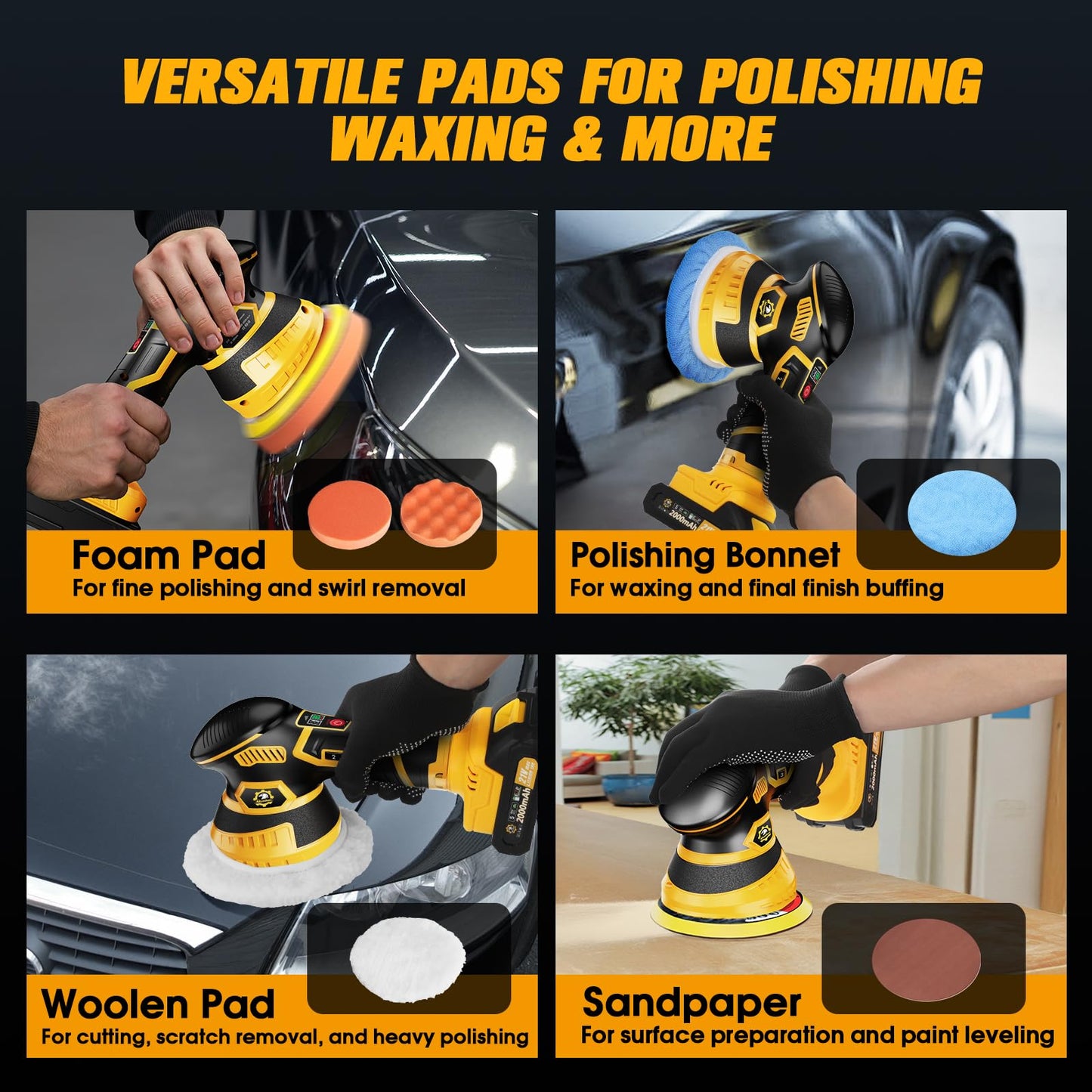 Niusken Cordless Car Buffer Polisher kit [2x 2000mAh 21V Batteries & 18 PCS Attachments] 6-Speed Orbital Design, LED Display, Lightweight Detailing Tool for Waxing, Polishing & Scratch Removal