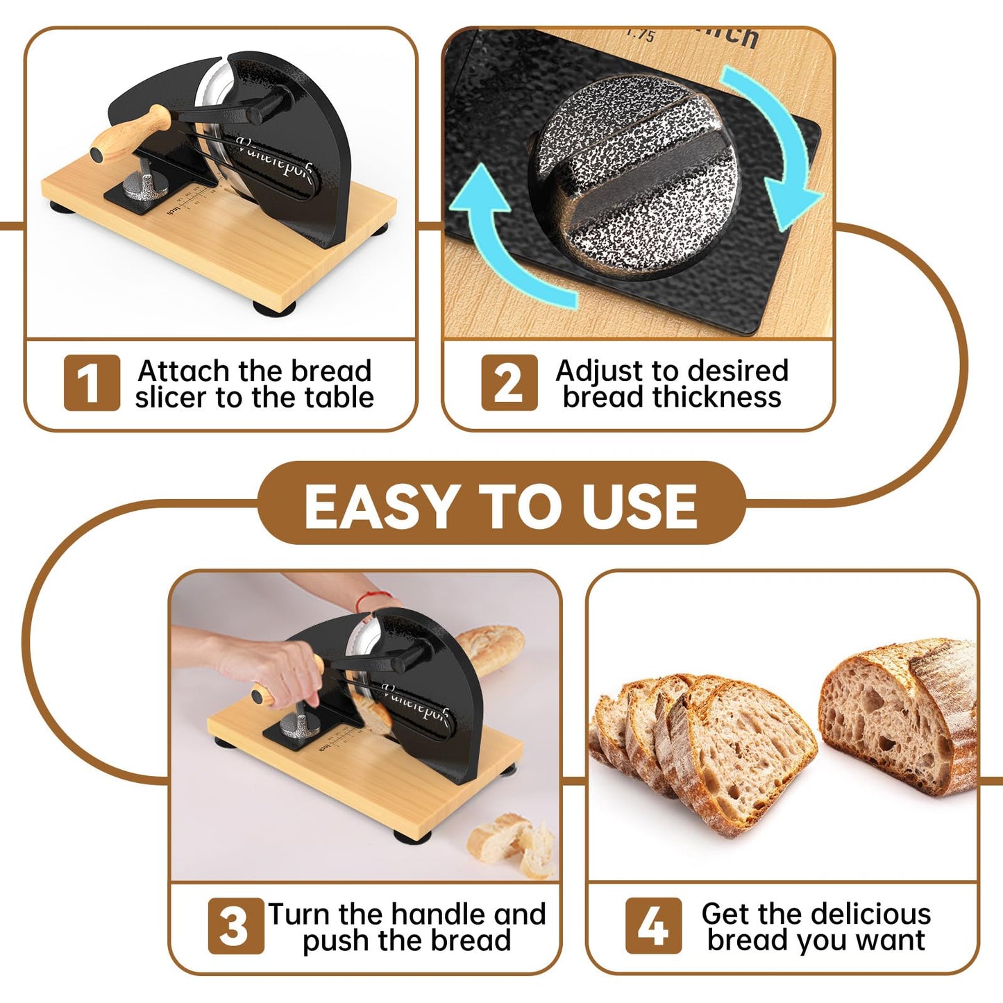 vanerepok Upgrade Manual Bread Slicer for Homemade Sourdough Bread, Classic Hand Crank Home Bread Slicer With Scale Line and Steel Fence, Sharp Blade, Adjustable Width for Homemade & Commercial Use