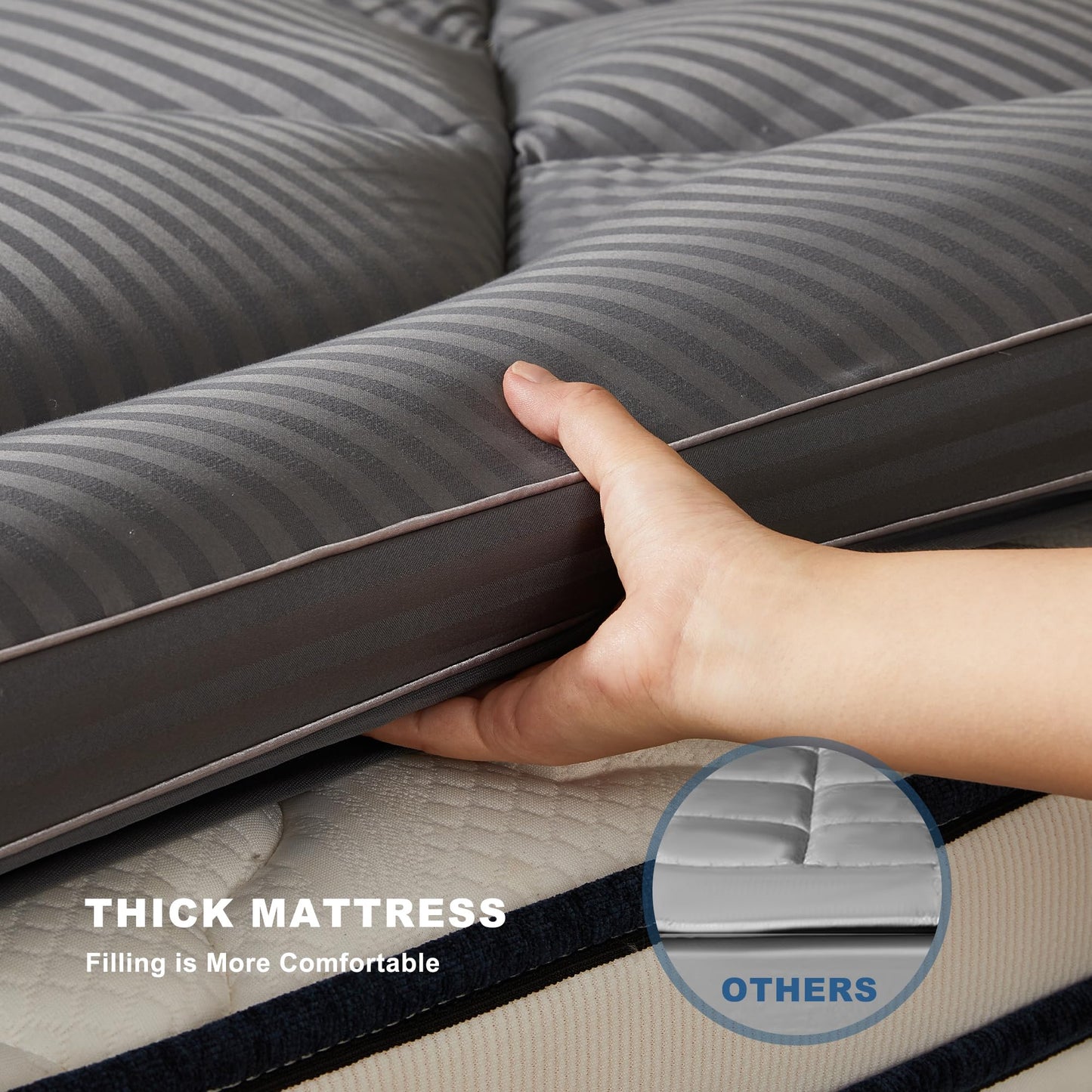 BEDLORE King Mattress Topper, Thick Pillow Top Pad for Back Pain Relief, Cooling Soft Mattress Cover with Deep Pockets 6-18 inch