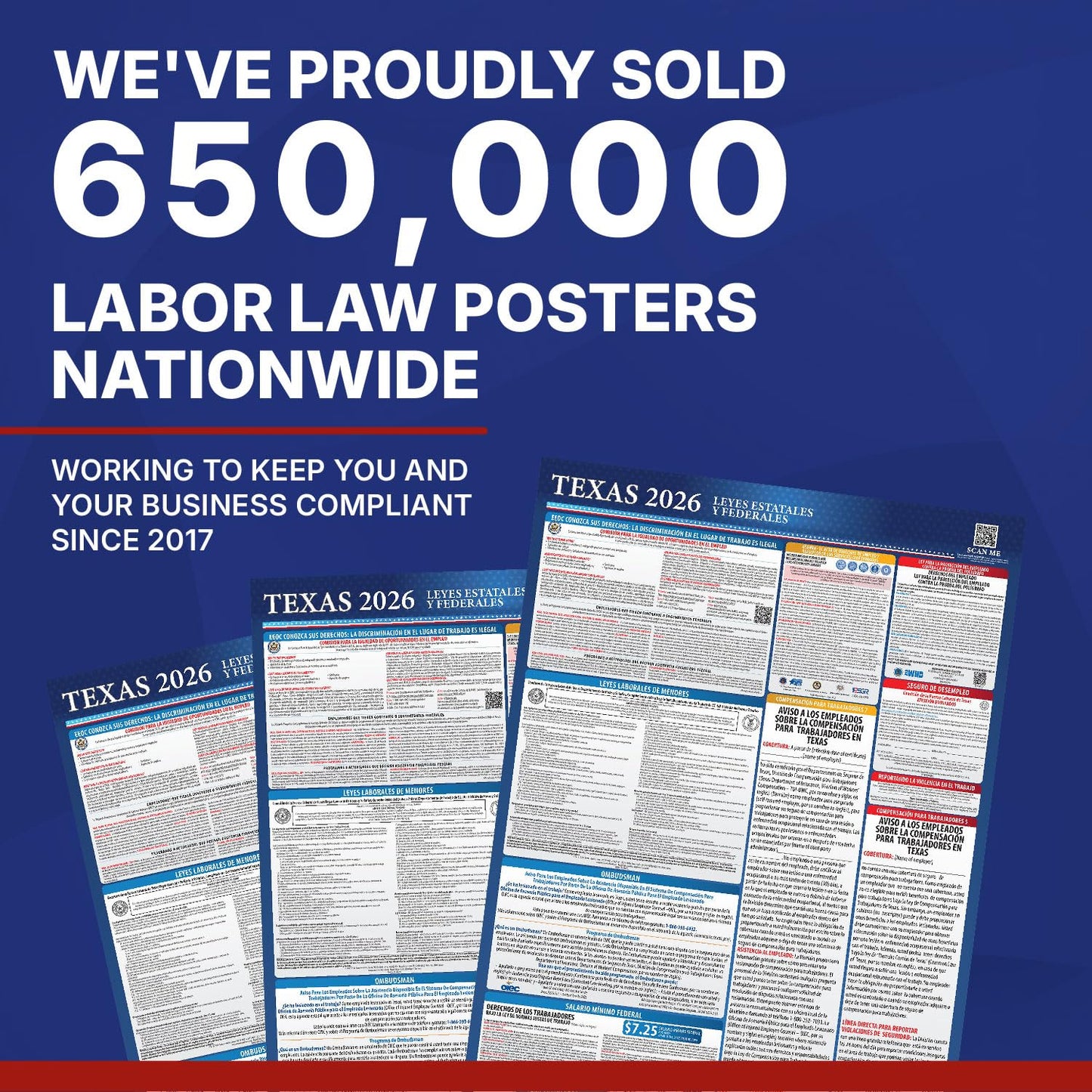 2026 Texas State and Federal Labor Law Poster - English Spanish Combo - OSHA Workplace Compliant - Mandatory Regulations All-In-One Required Compliance Posting for Employees - 17" x 40" - Laminated (Combo)