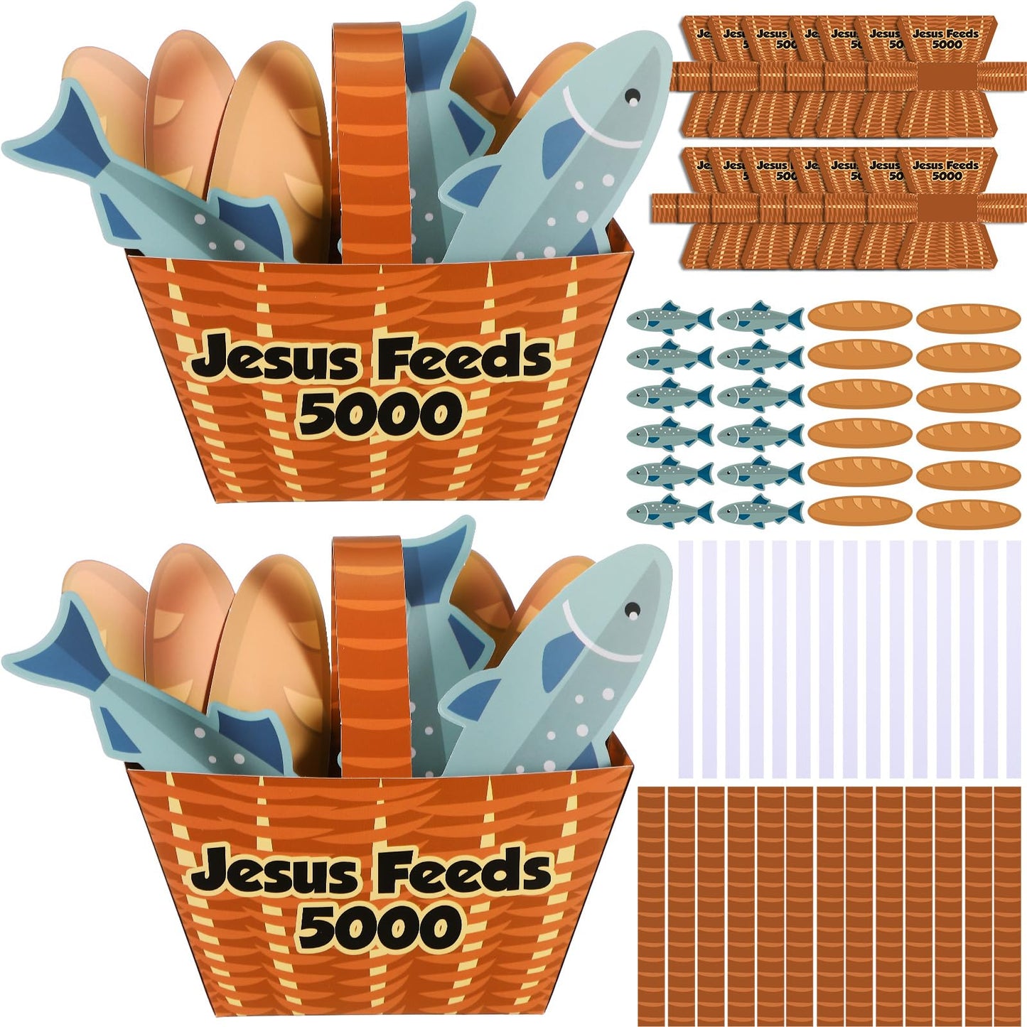 Motipuns 24 Set Jesus Feeds 5000 Craft Kit Sunday School VBS Religious Craft DIY Christian Handheld Basket Fisher of Men Vacation Bible School Gift for Home Church Preschool Activity Supplies