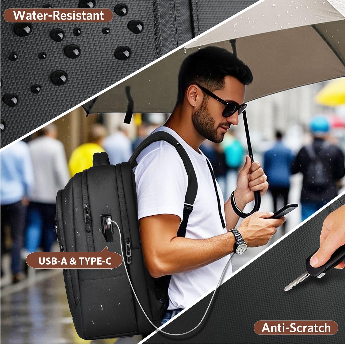 HEROIC KNIGHT 17-Inch Laptop Backpack for Men & Women, 25L Business Work Backpack with USB Charging Port, Water Resistant Computer Bag with Anti-Theft Pocket for Travel Office Daily– Black