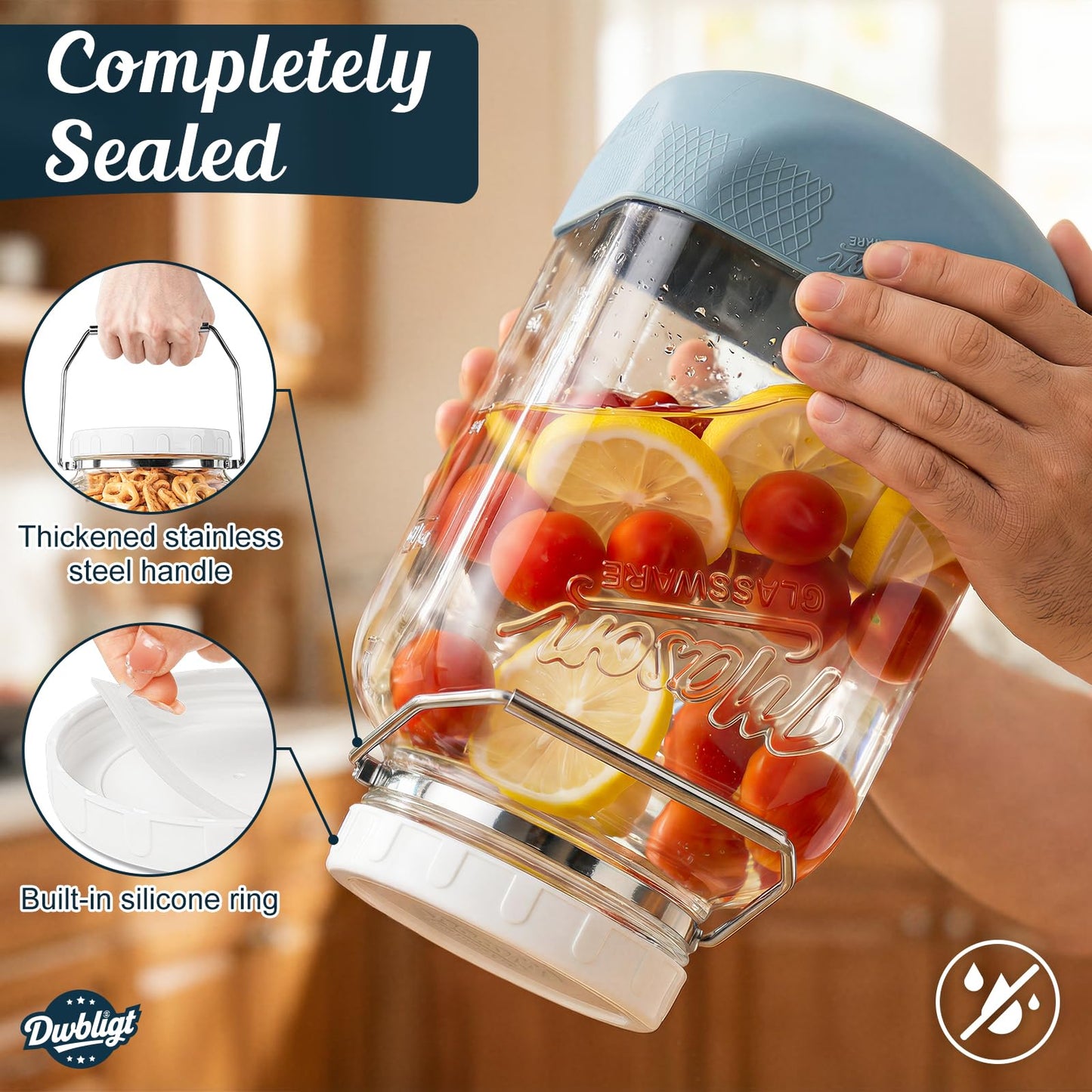2 Pack 1.5 Gallon Large Glass Jar with Airtight Lid, Wide Mouth Glass Flour Sugar Storage Containers with Scale Marks for Pantry Organizers, Glass Canisters with Heavy-duty Handles & Non-slip Bases
