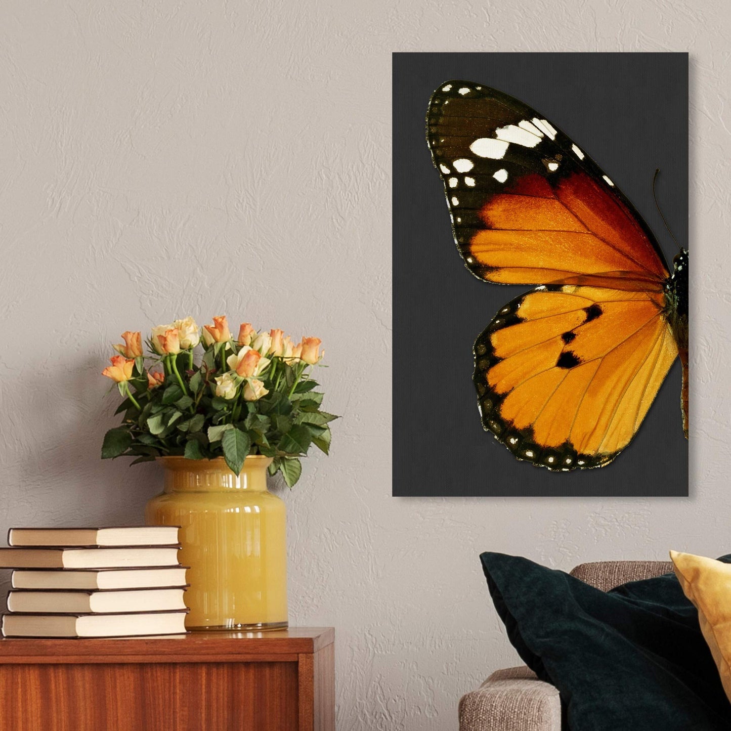The Oliver Gal Artist Co. Animals Wall Art Canvas Prints 'Monarch and Gray Butterfly I' Insects Home Décor, 16" x 24", Orange, Black