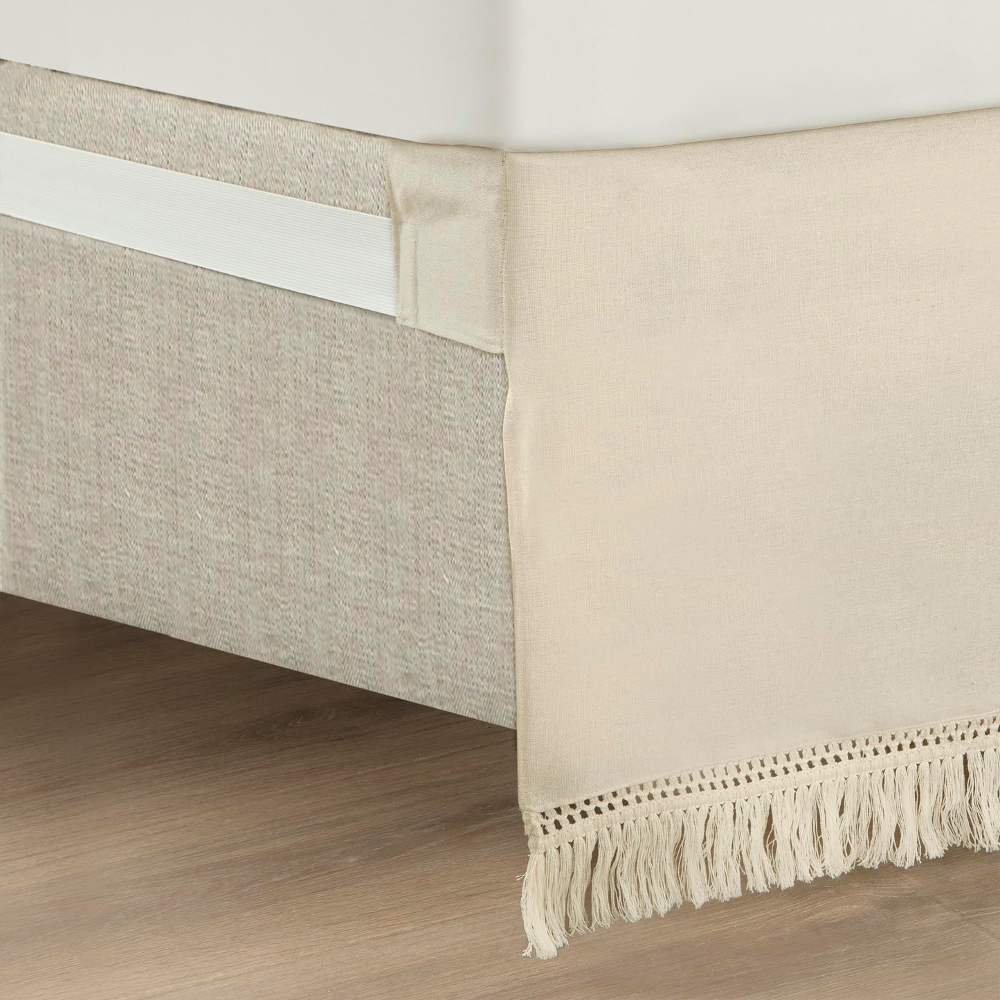 Lush Decor Boho Fringe 15-Inch Tailored Drop Easy Fit Bed Skirt King Size Single 78" W x 80" L +15" Neutral - King Bed Skirt - Wrap Around Bed Skirt