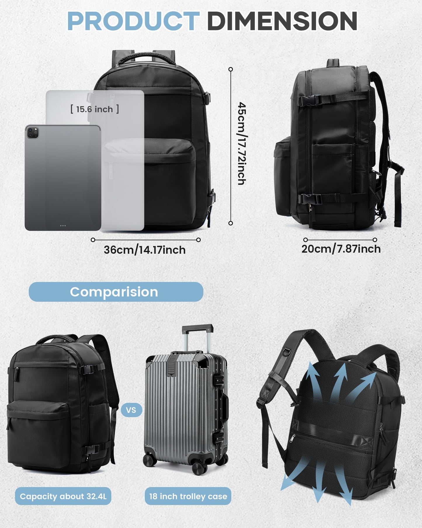 WONHOX Vacuum Seal Backpack for Travel with Air Pump Daypack Carry on Flight Approved Compression Laptop Space Saver Bags Storage with Vacuum System 18x14x8 inches Travel Essentials Bag Women Black