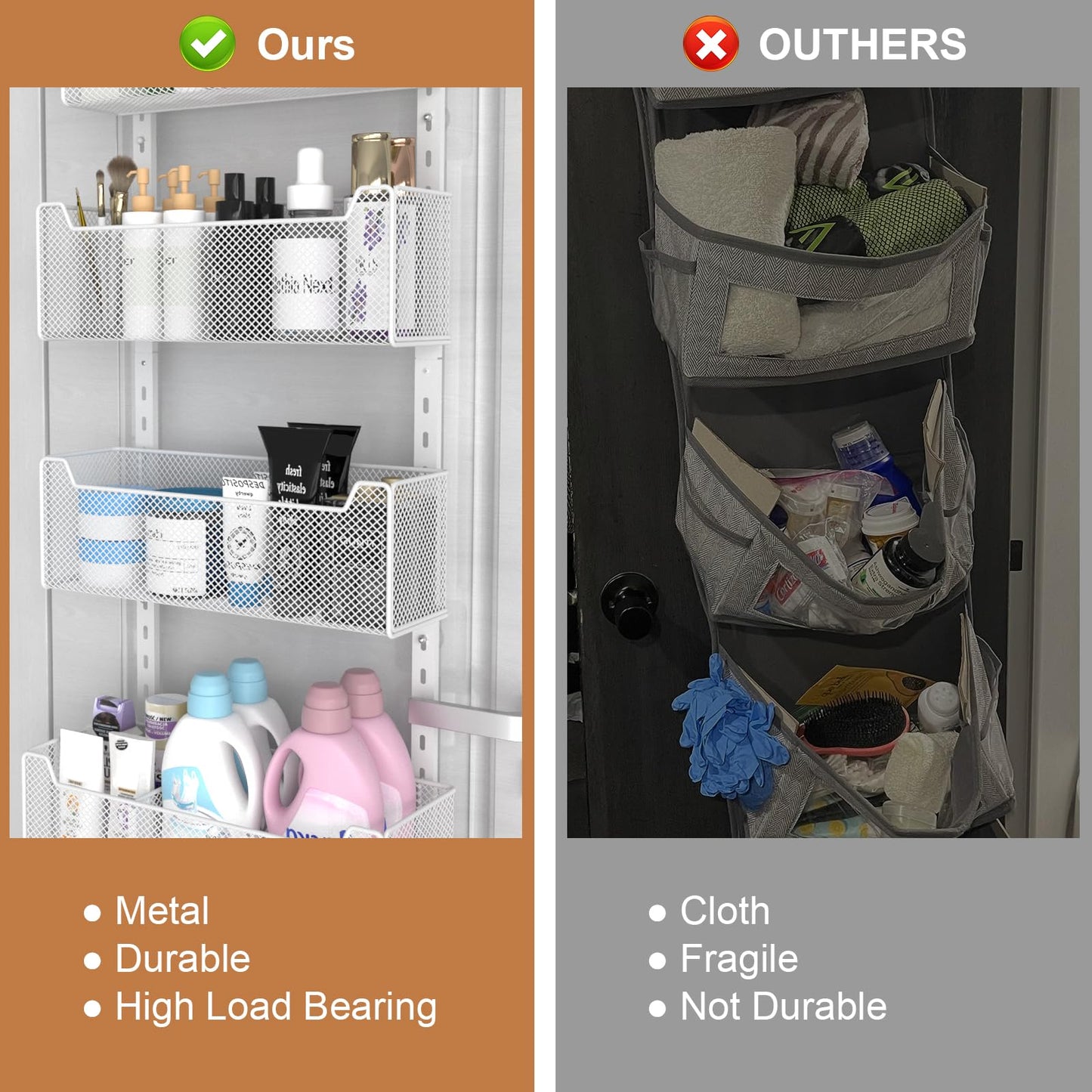 VyGrow Over The Door Organizer, 8-tier Metal Door Organizer Hanging with Adjustable Baskets, Behind The Door Storage for Bedroom Closet Bathroom Pantry Cabinet Kitchen, White