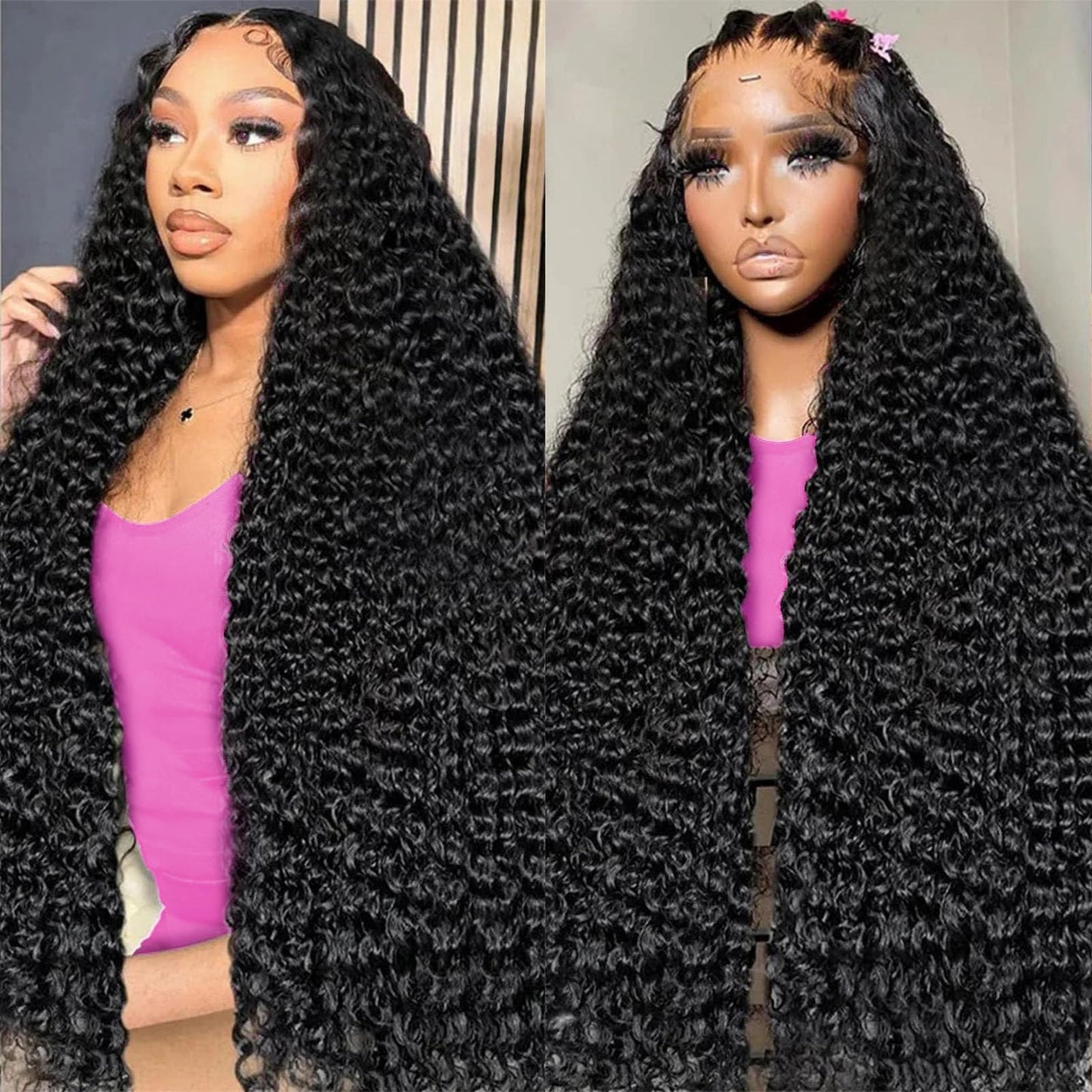 RAYFOG 28 Inch Deep Wave Lace Front Wigs Human Hair 13x4 Deep Curly Human Hair Wig Pre Plucked 180% Density HD Transparent Lace Front Wigs Human Hair for Women Deep Wave Frontal Wigs with Baby Hair