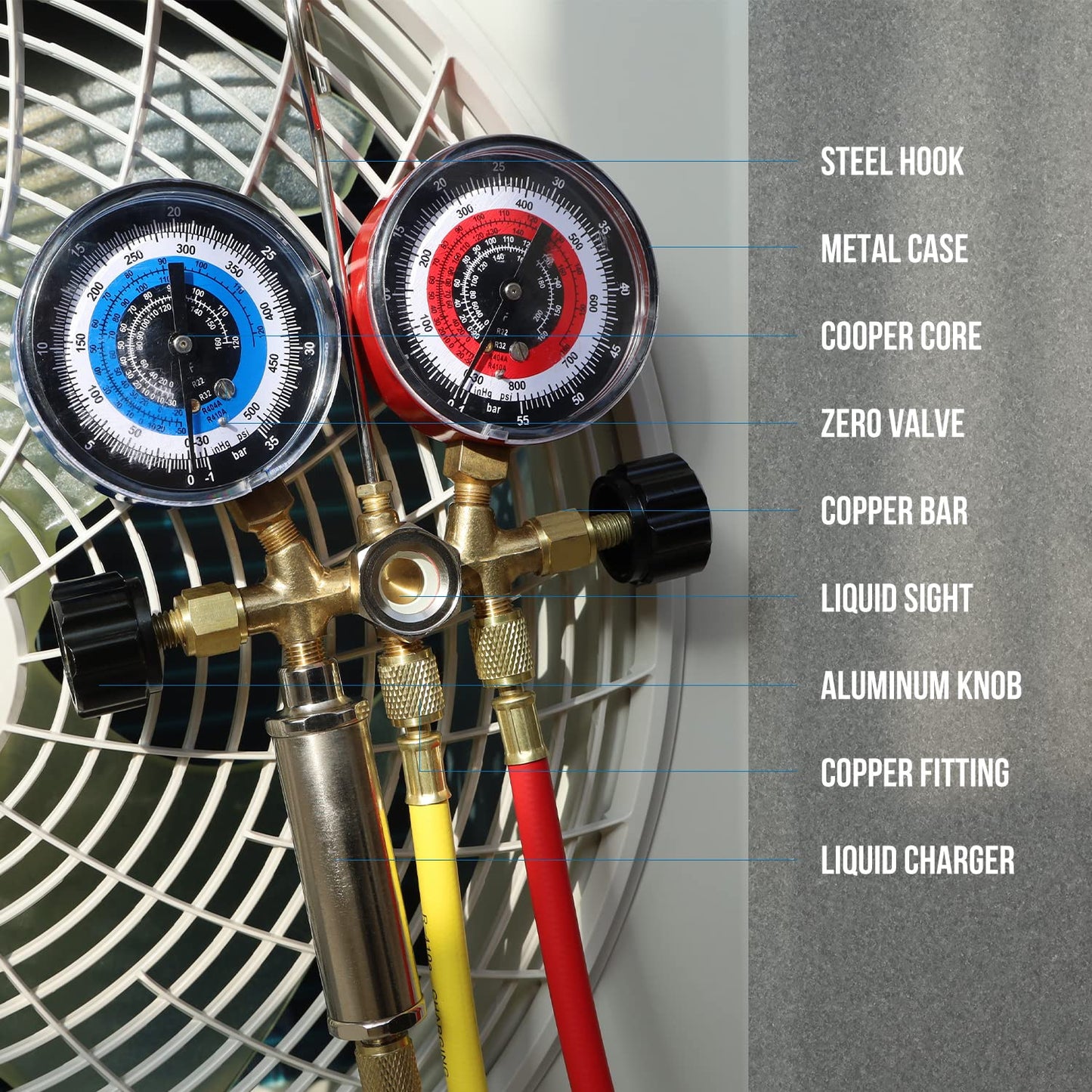 Lichamp HVAC R410a Gauges with Liquid Vaporizer, Vapor Charging Manifold Gauge Set for 410A R404a R22 R32, R41013