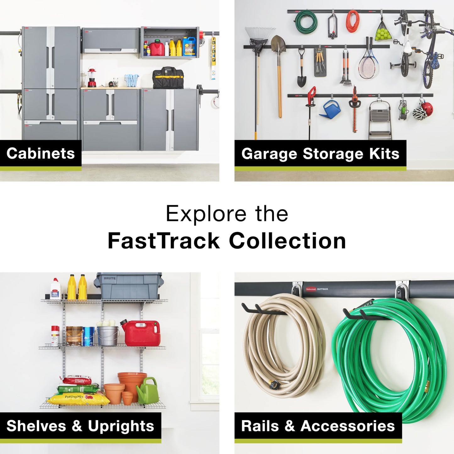 Rubbermaid Fasttrack Garage Storage Utility Hooks 7 Piece Black All in One Rail Hook Kit and Tool Organizer Heavy Duty for Home/Garage/Shed/Garden
