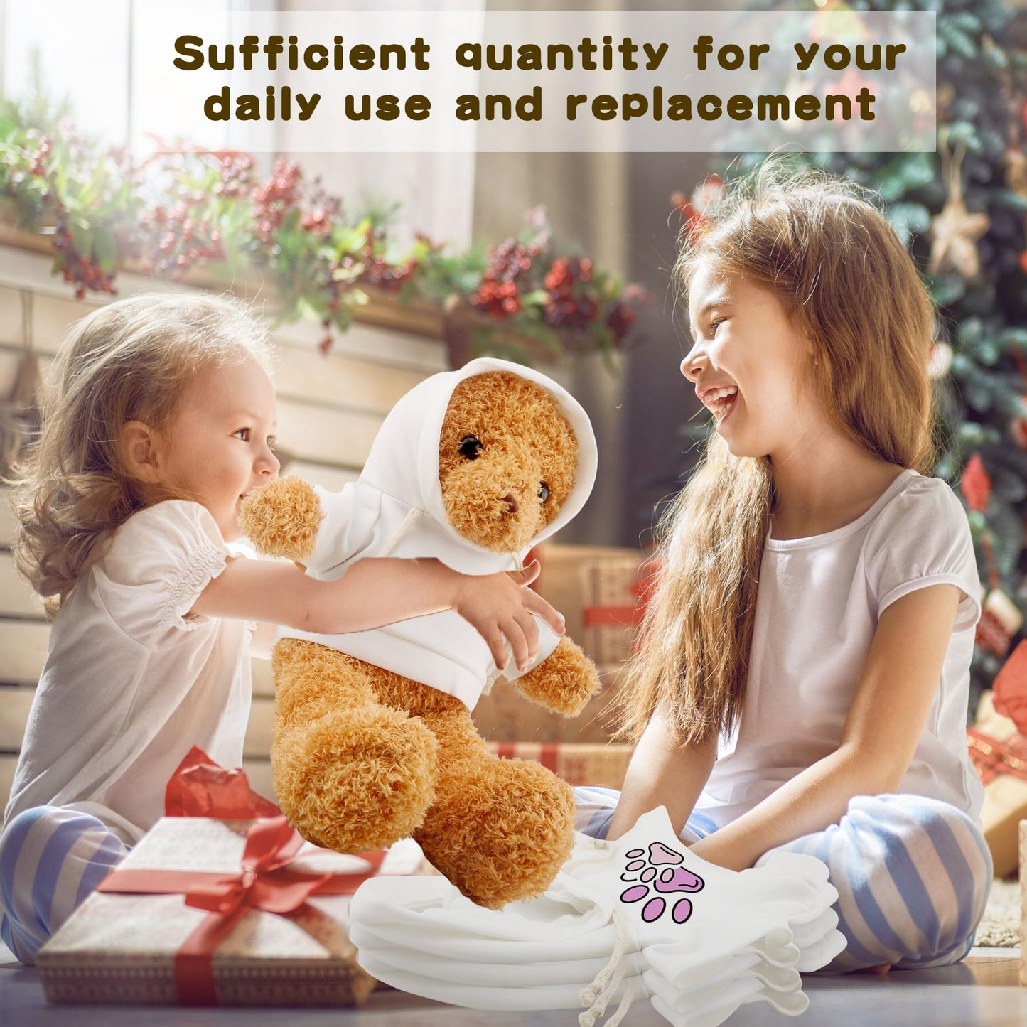 15 Pack Stuffed Bear White Hoodie Bulk Sublimation Blank Teddy Bear Toy Shirts Stuffed Animal White Basic Clothes Hoodie for 15 Inch Stuffed Bears Dolls DIY