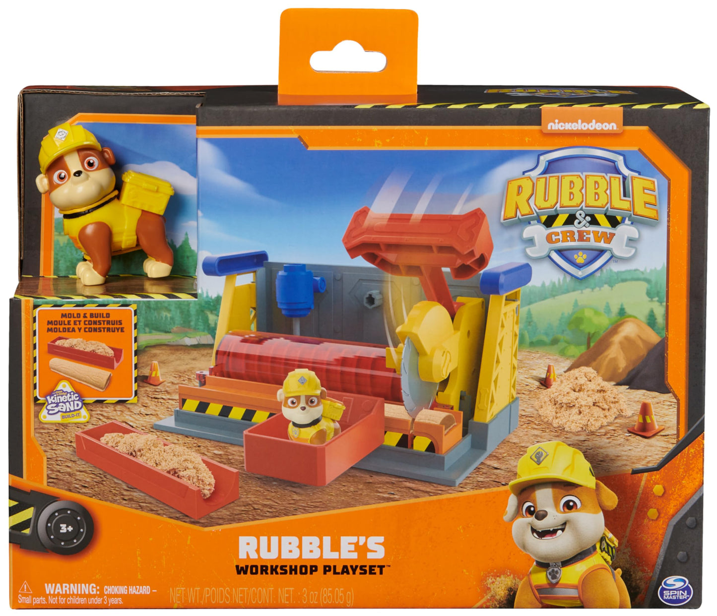 Rubble & Crew, Rubble’s Workshop Playset, Construction Toys with Kinetic Build-It Sand & Rubble Action Figure, Kids Toys for Boys & Girls Ages 3+