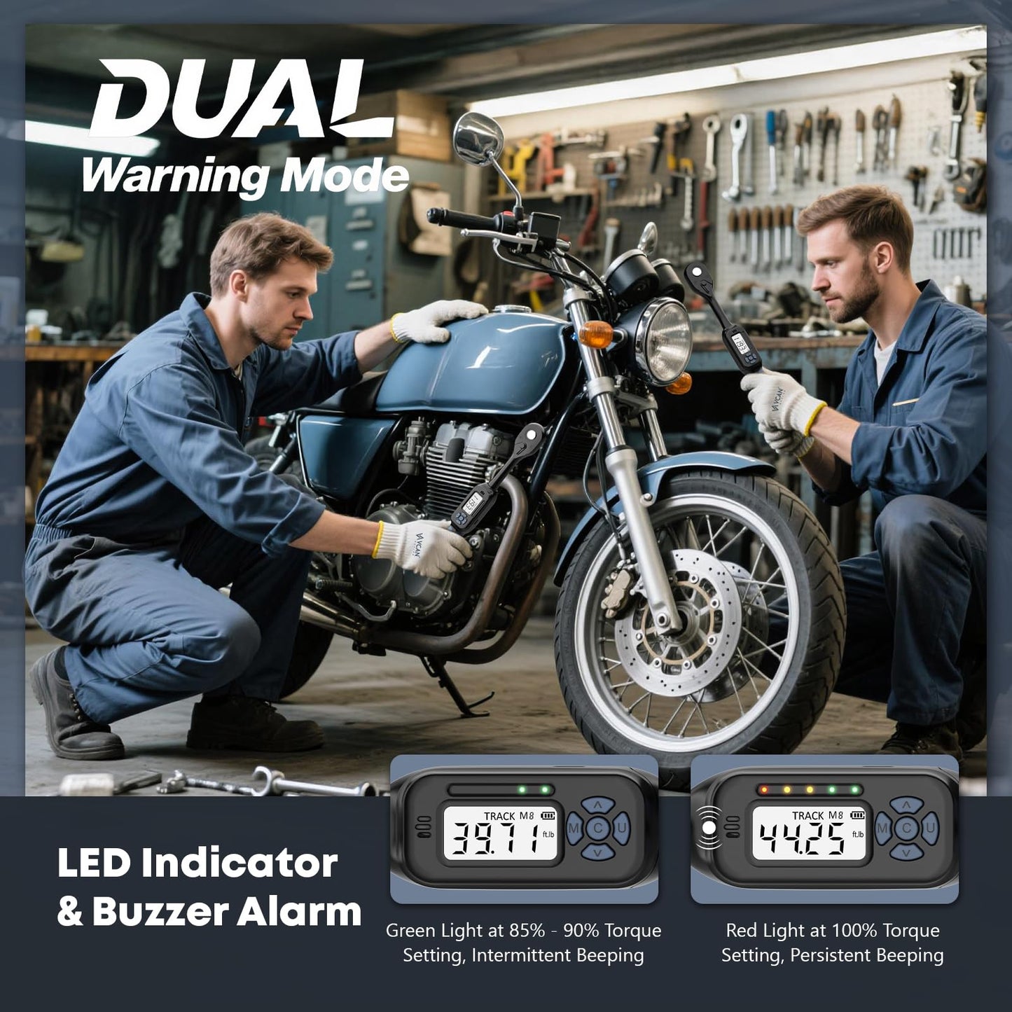 3/8 Torque Wrench Digital (2.21-44.25 Ft. Lb) ±2 % Accuracy Digital Inch Pound Torque Wrench 3/8 Drive Ratchet with Buzzer LED Flash Track Mode/Universal Joint & 6" Xtension Bar for Bike Moto Auto
