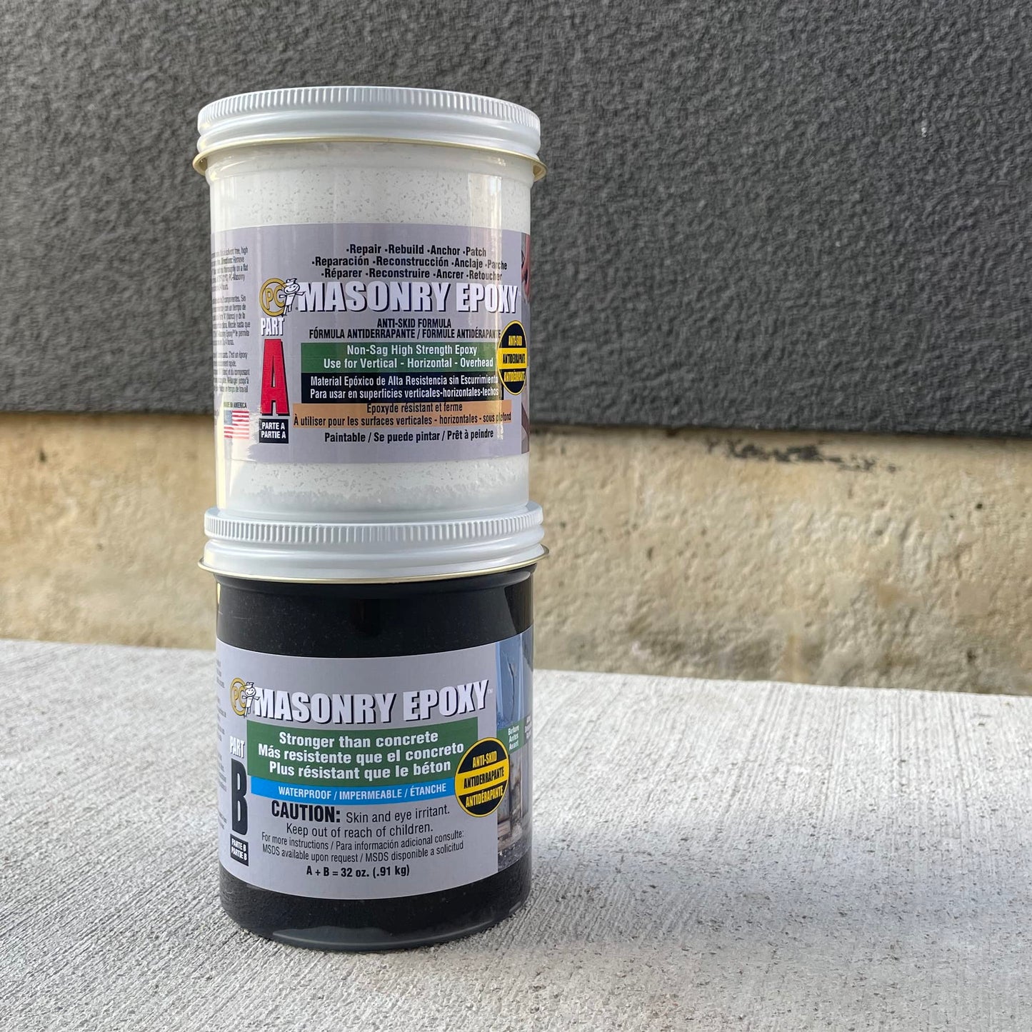 PC Products PC-Masonry Epoxy Adhesive Paste, Two-Part Repair, 32 oz in Two Jars, Gray 73209