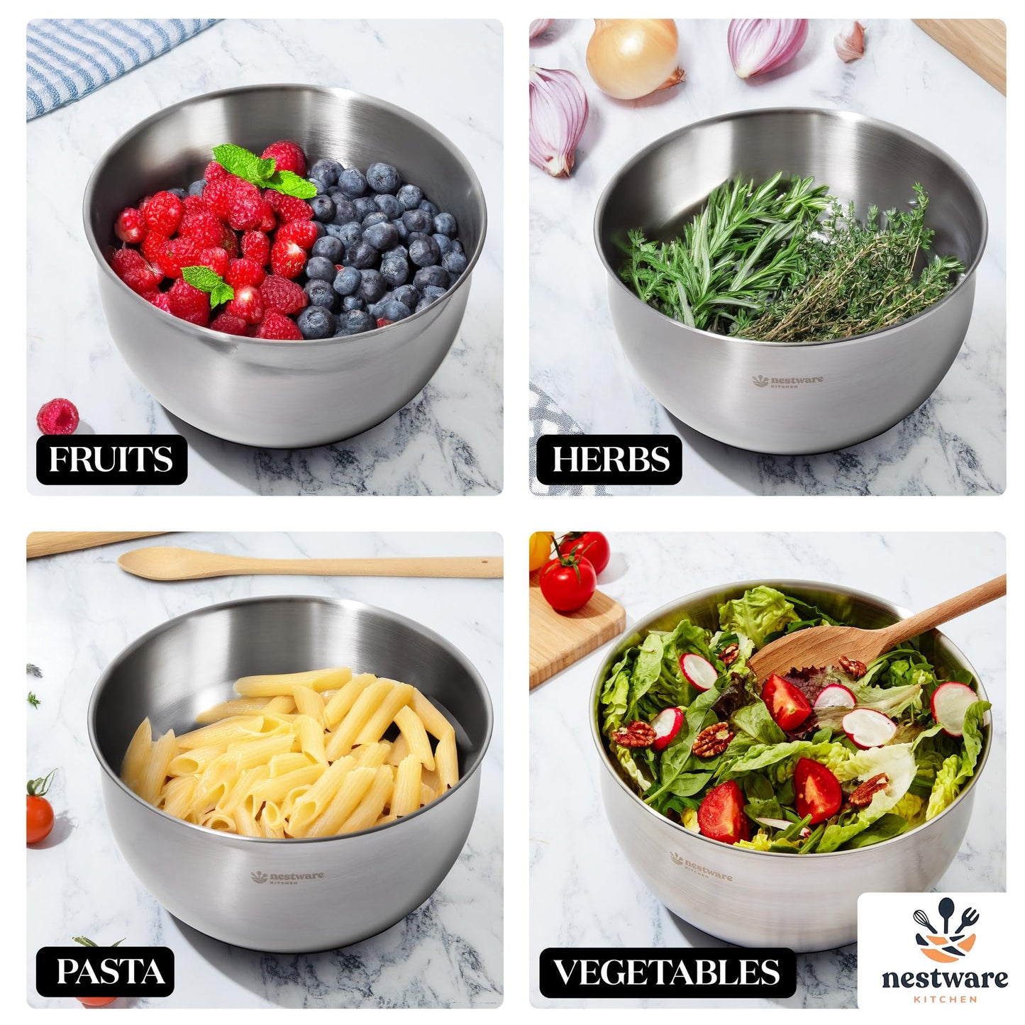 Nestware Kitchen Stainless Steel Salad Spinner Large, 5.3 Qt - Lettuce, Vegetable & Fruit Washer & Dryer with Quick-Stop Brake Button, Colander Basket & Non-Slip Base (304 Stainless Steel - Black)
