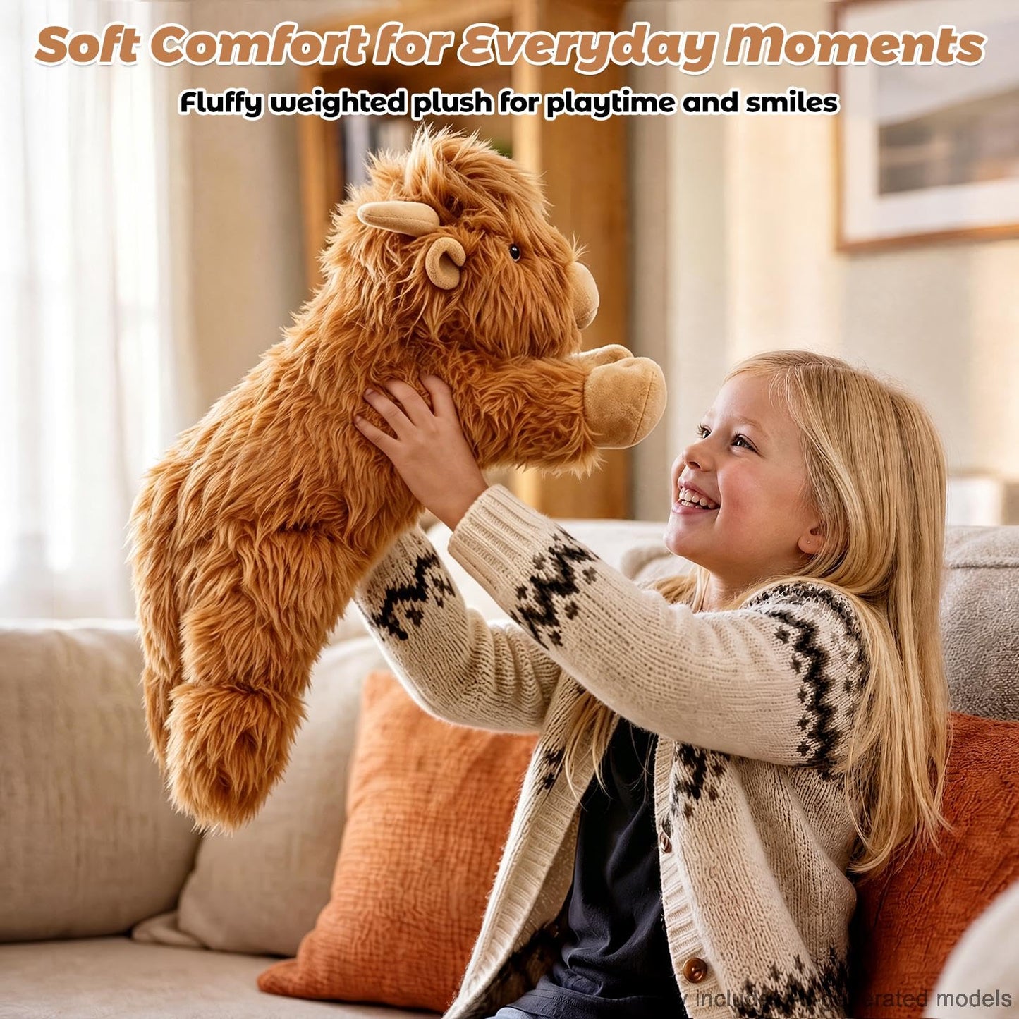 22" & 4.5 lbs Highland Cow Weighted Stuffed Animal for Anxiety, Cuddly & Soft Kids' Plush Toy Pillows for Companion, Large Plushies with Removable Ceramsite Bag, Gifts for Adults, Kids, Boys and Girl