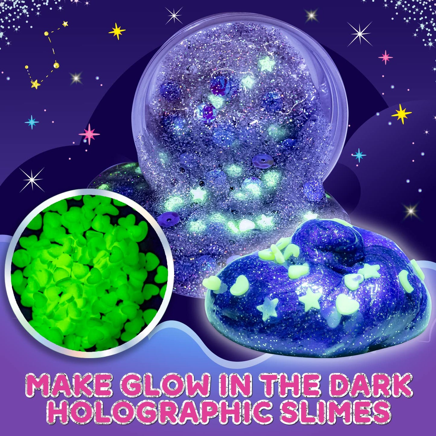 Original Stationery Unicorn Slime Kit for Girls Ages 7–12, DIY Shimmer Slime Set with Glow-in-The-Dark, Pearlescent, Holographic & Glitter Slimes, Creative Craft, Birthday Gift for Kids