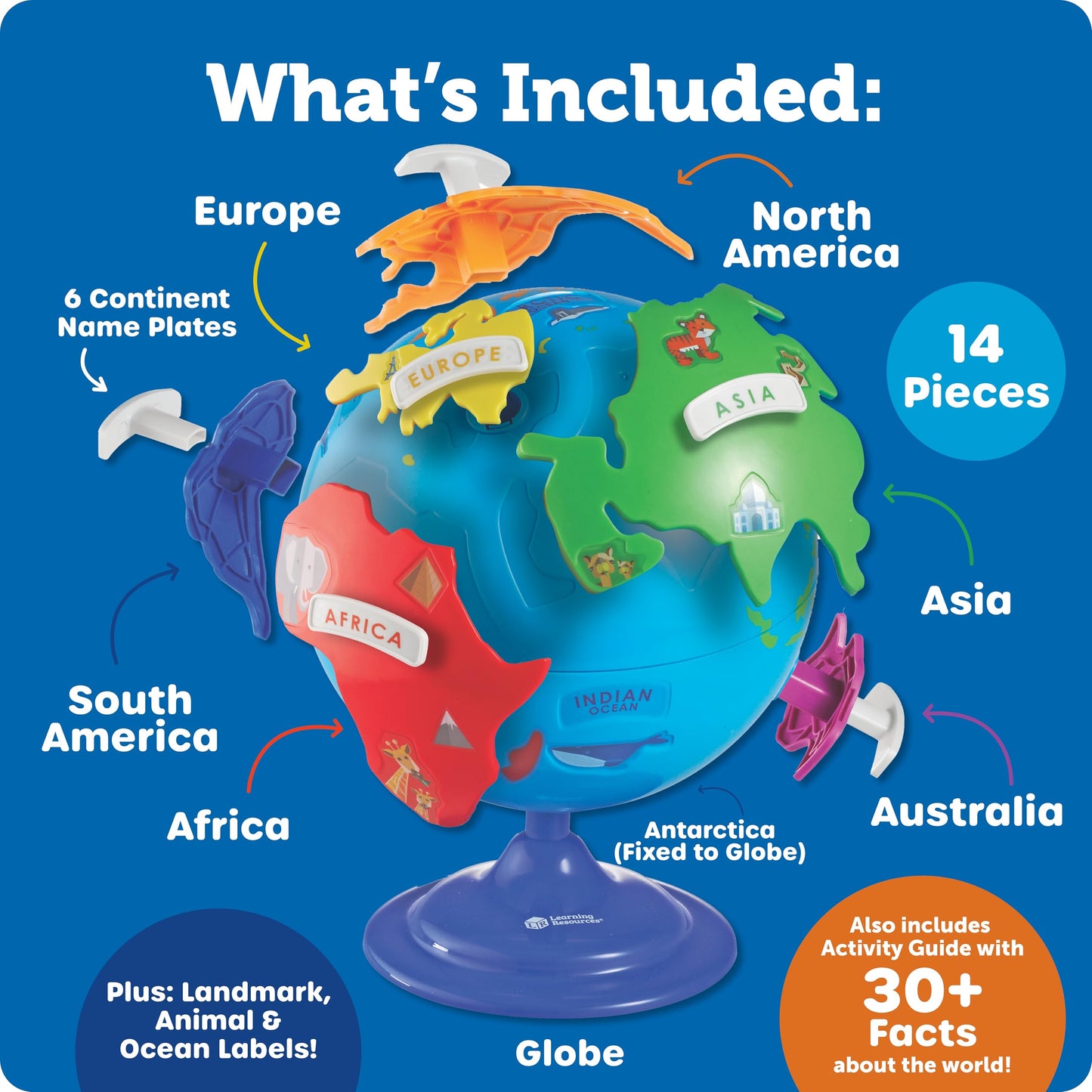 Learning Resources Puzzle Globe, 3-D Geography Puzzle, Educational Toys for Kids, Fine Motor Toys, Earth Toys, 14 Pieces, Ages 3+