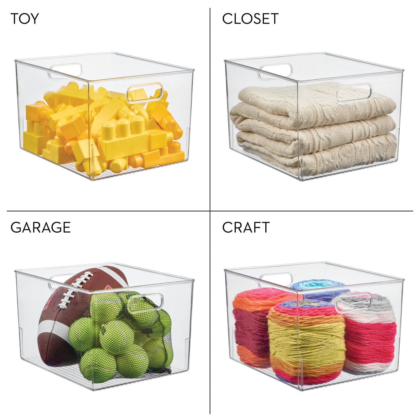 iDesign Storage Bin with Handles for Kitchen, Bathroom, or Home Office, Set of 2, Clear, Made in USA