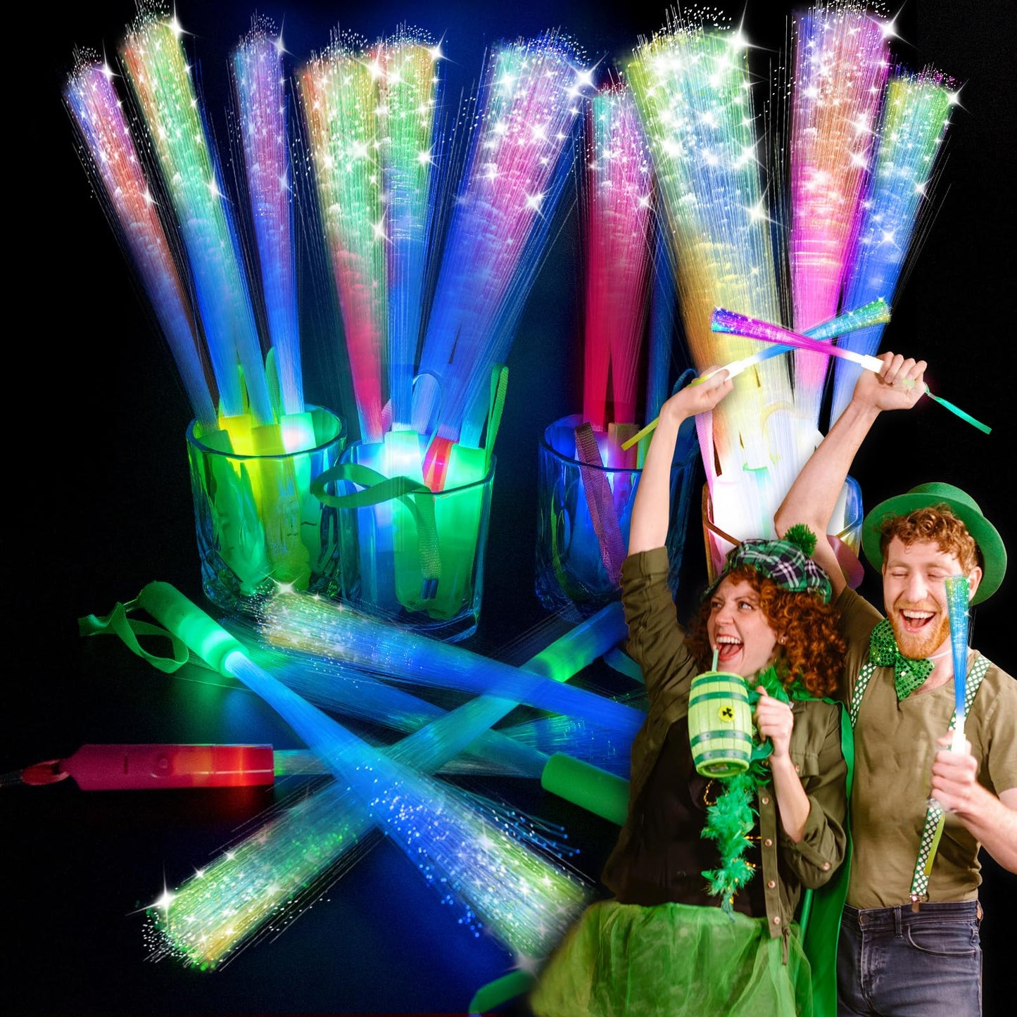 SHQDD 74 PCS Glow Fiber Wands Sticks, LED Light Wands, Glow in The Dark Party Supplies, Fiber Optic Wands, LED Flashing Sticks, Fiber Optic Light Wand Stick for Party, Wedding,Halloween and New Year