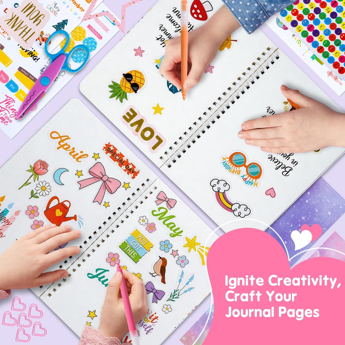 Poaoed 2-Pack DIY Journal Kit for Girls Ages 8 9 10 11 12 13 14, Scrapbook & Diary Supplies, Journaling Kit Arts and Crafts Journal Set for Teens and Tweens, Birthday & Christmas Gifts