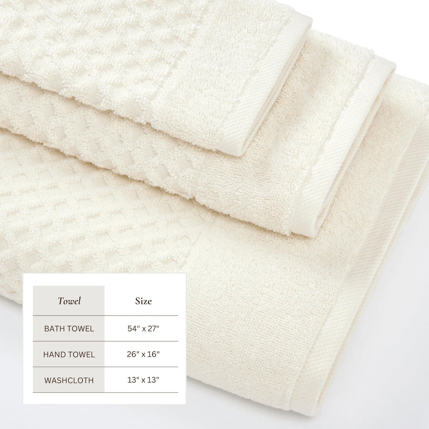 Great Bay Home Bath Towels - 100% Cotton 6 Piece Towel Set - Diamond Waffle Weave - Absorbent, Durable, Quick-Dry Towels for Bathroom (Ivory)