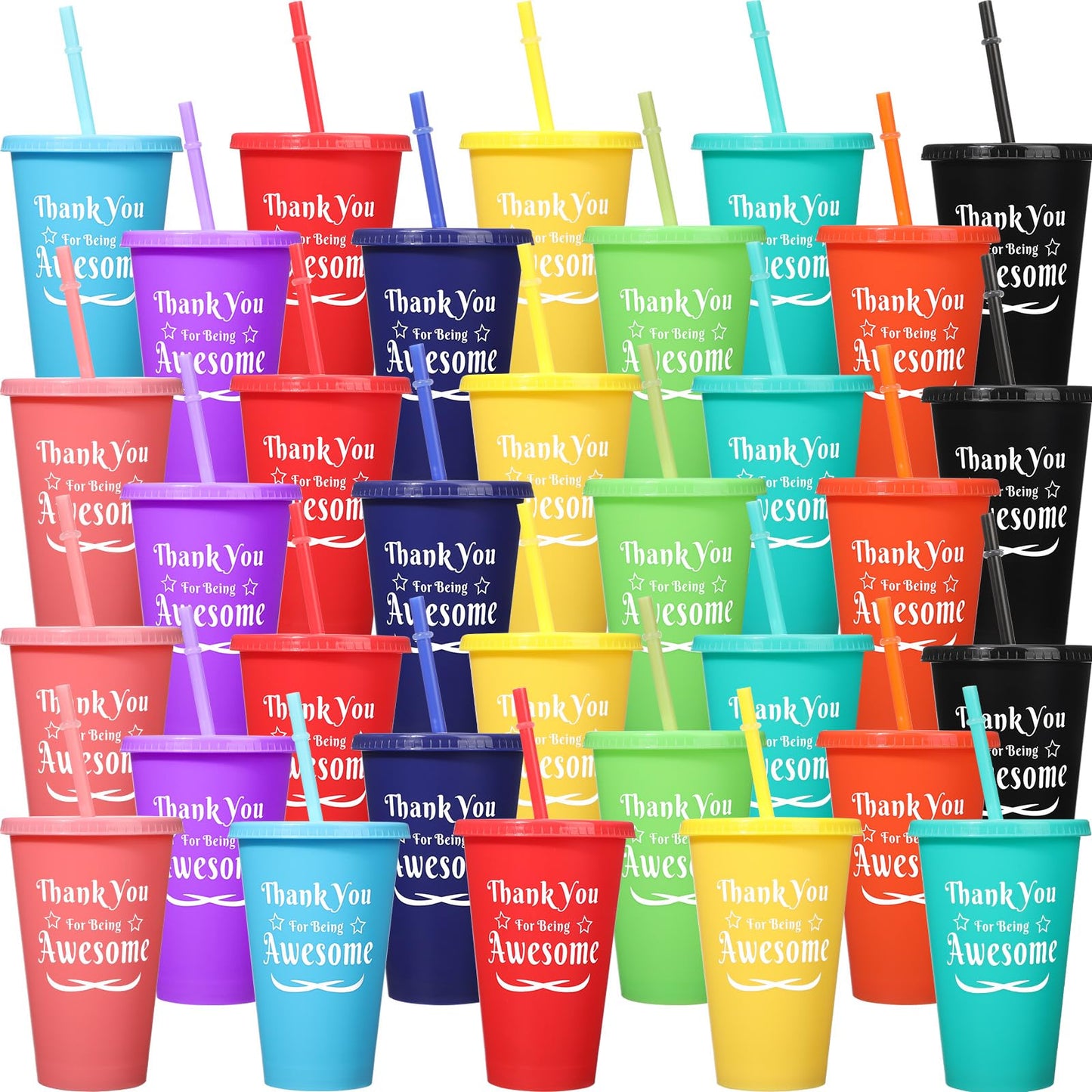 Sunnychicc 60 Pcs Thank You Cups 16 oz Colorful Tumbler with Straw and Lid Thank You Gifts Mug Tumbler Water Bottle Cold Drink Travel Mug for Birthday Party Adults, 10 Colors