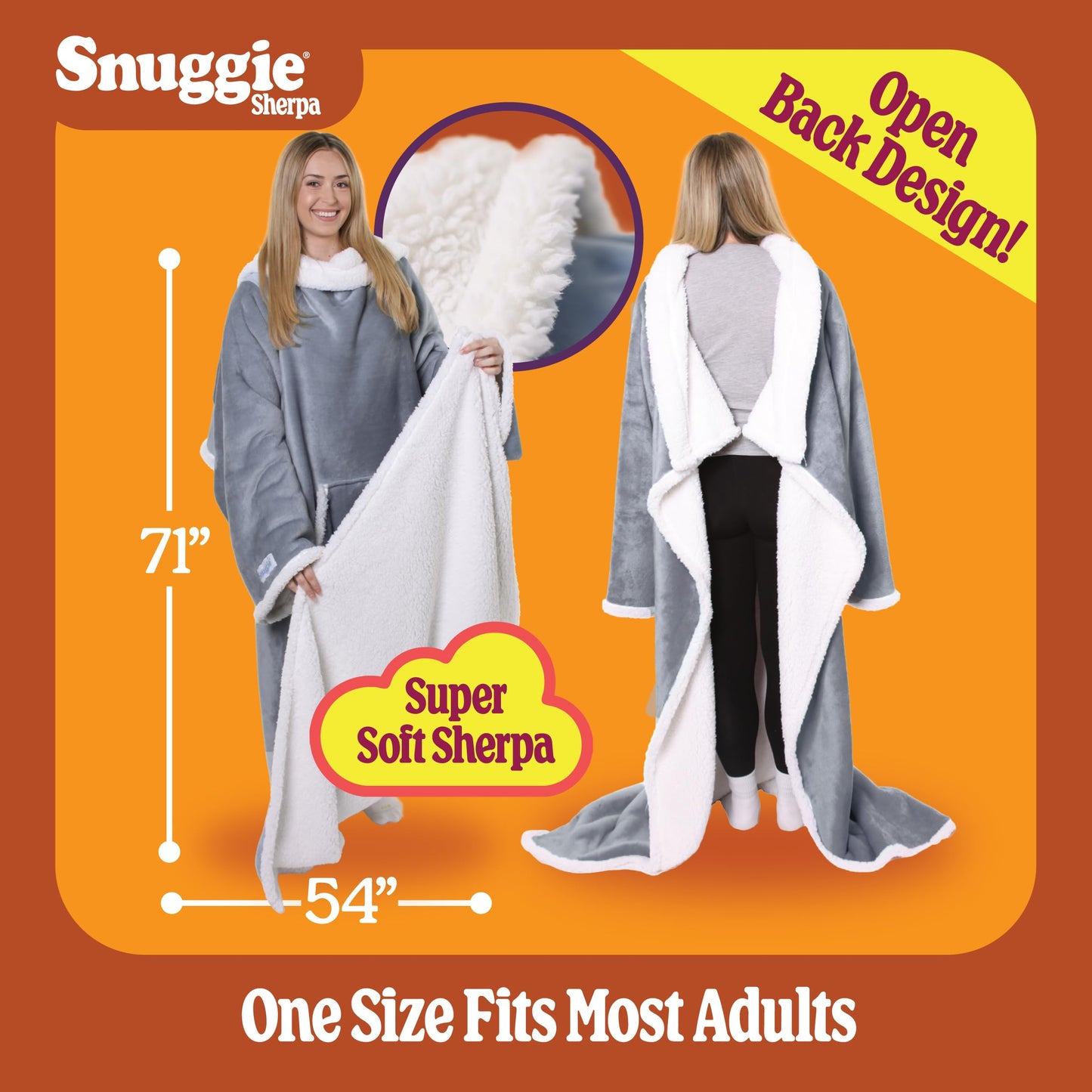 Snuggie The Original Wearable Blanket With Sleeves & Pockets | Sherpa, Oversized Throw for Adult Men & Women, Machine Washable, Great Gift for Holidays, As Seen on TV | One Size, Charcoal, 71 x 54