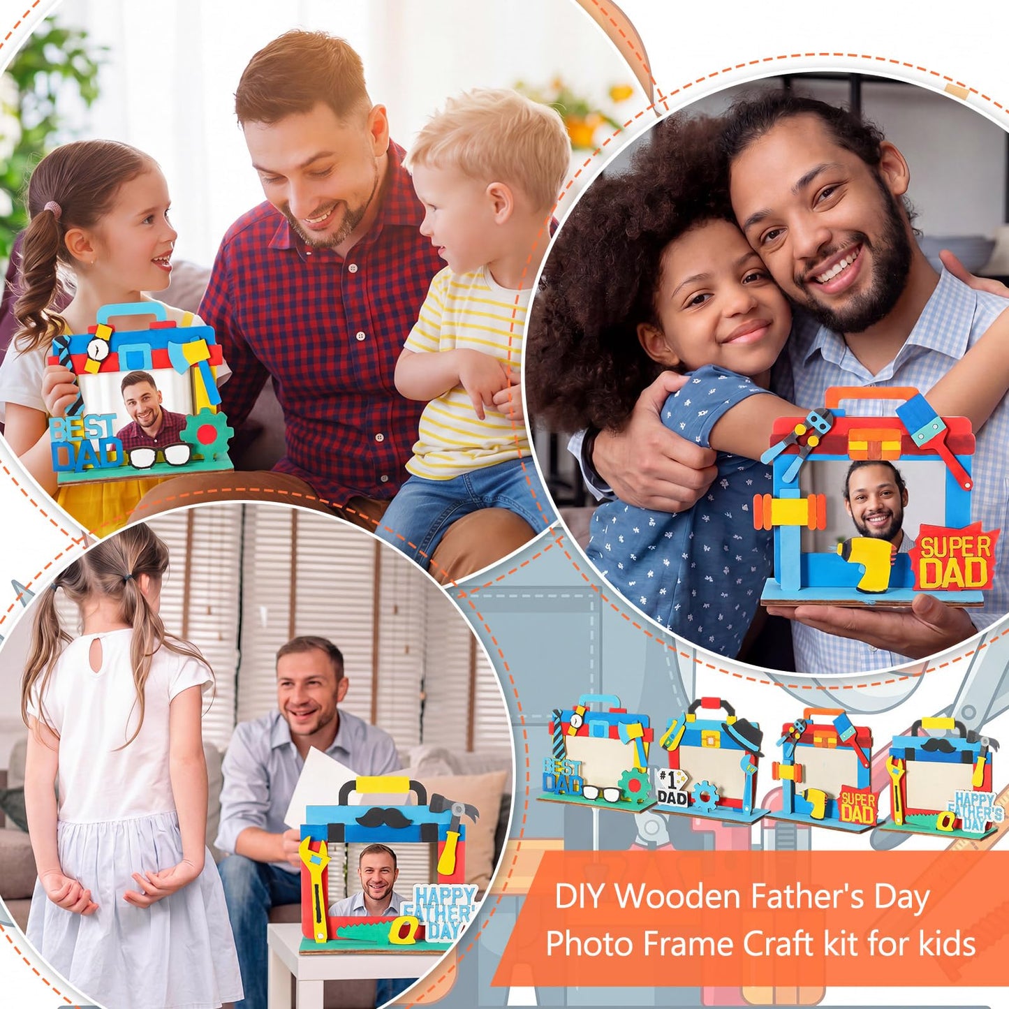 DoubleFill 12 Sets Father's Day Crafts Kit DIY Picture Frames with Paints Small Wooden Signs Color Your Own Wood Frame Gifts for Father's Day Activities Craft Project