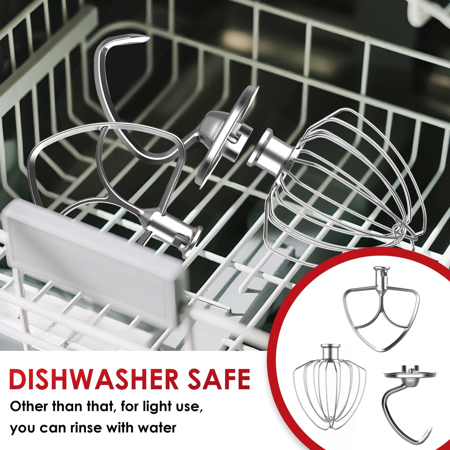 EZATO 3 Pieces Baking Mixers Accessories for KitchenAid, Compatible with KitchenAid 4.5-5QT Tilt-Head Stand Mixers, K45WW & K45DH & K45B Replacement, All Stainless Steel, Dishwasher Safe