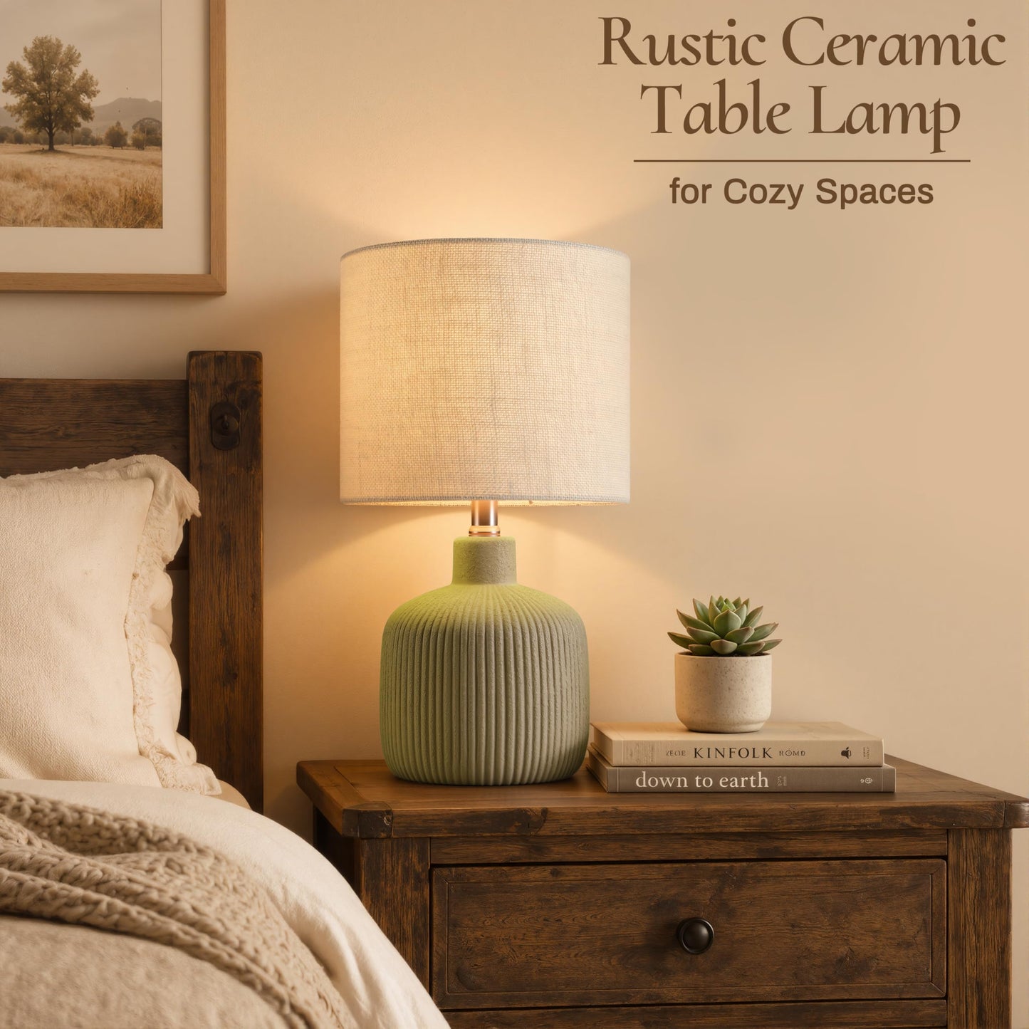 KAWOTI Ceramic Table Lamp, Off-White, 17.75"