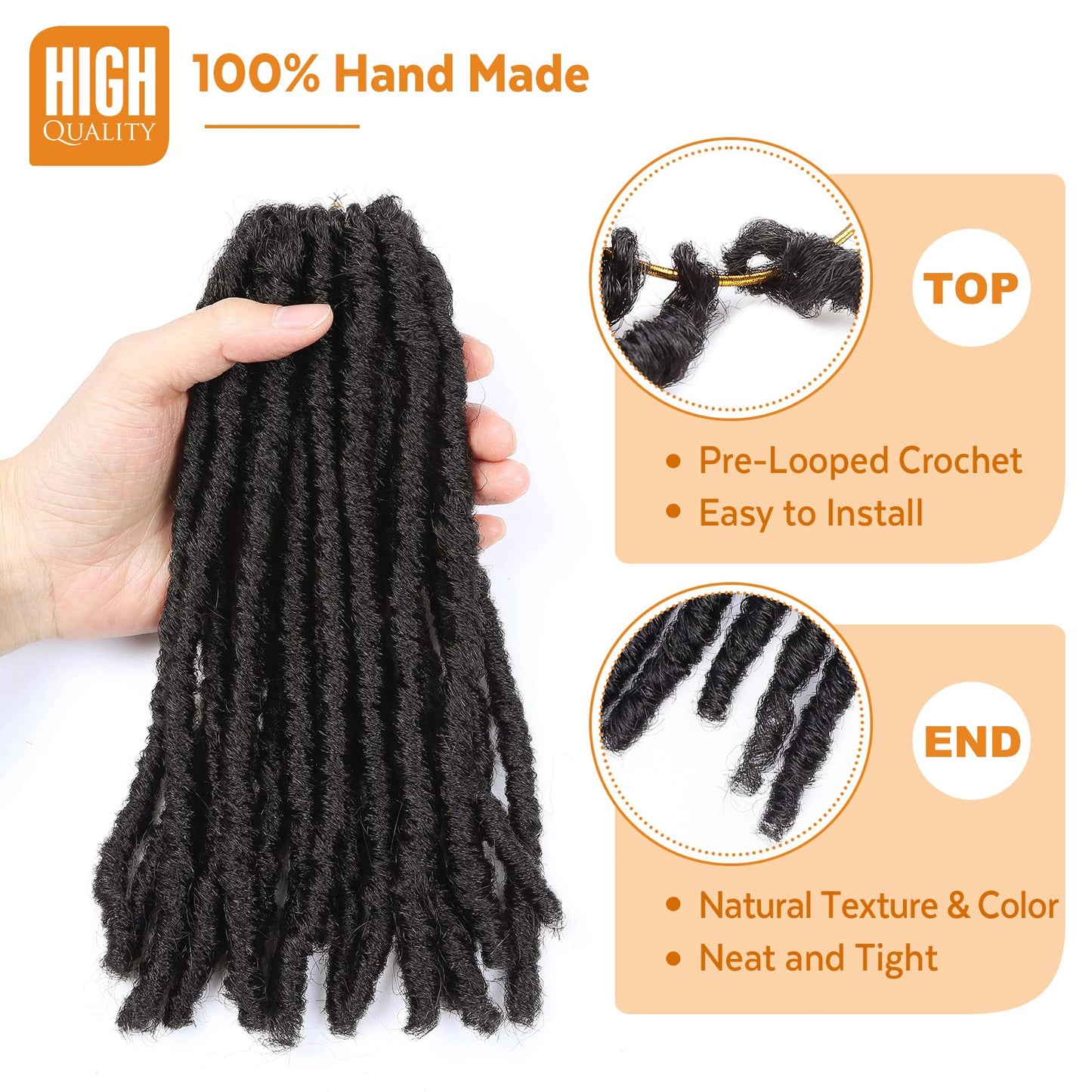 WIGNEE Crochet Hair 120 Strands Faux Locs 8 Inches Soft Locs Pre-Twisted Locs 6 Packs Pre-Looped Crochet Hair for Black Women(8 Inch,1B)